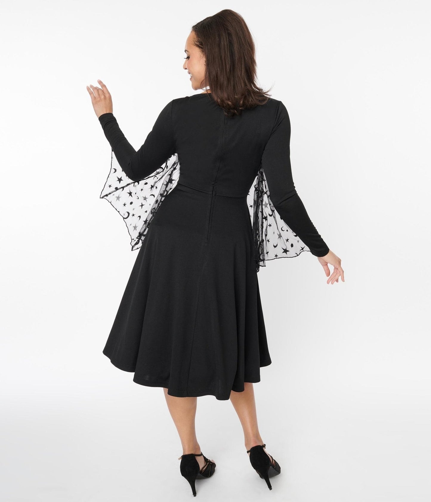 Unique Vintage Black & Mesh Bat Swing Dress