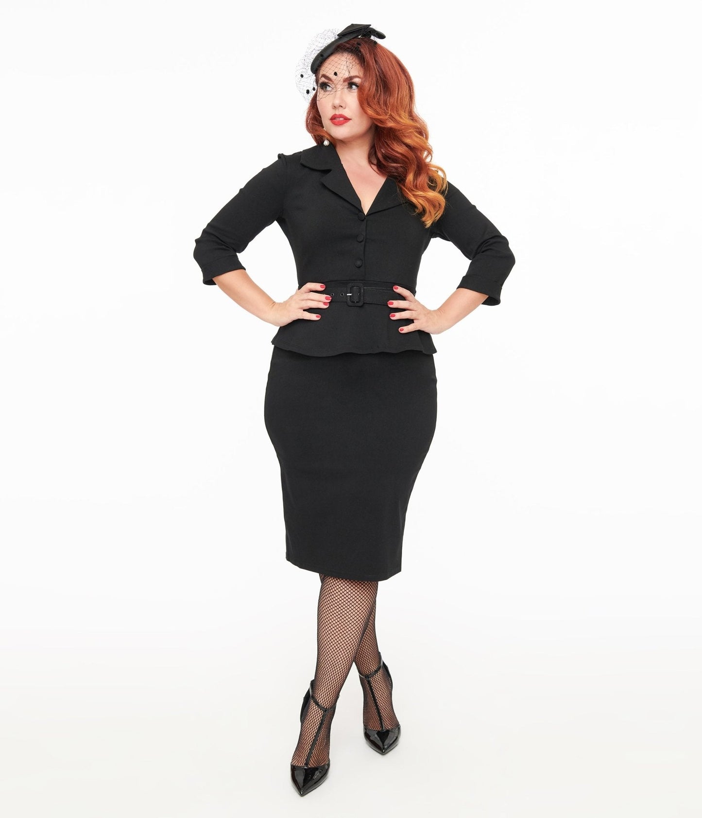 Unique Vintage Black Peplum Cooper Suit Pencil Dress