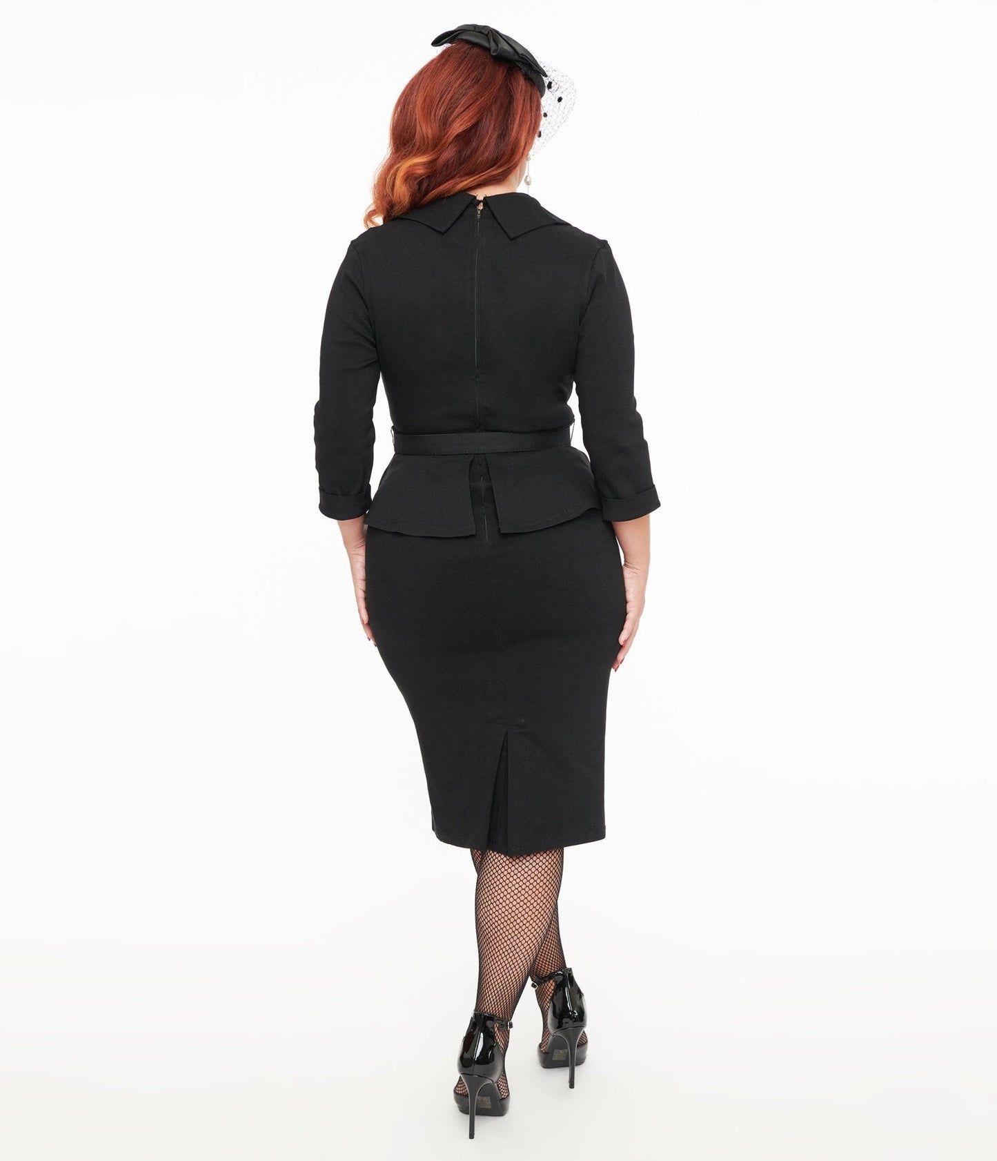 Unique Vintage Black Peplum Cooper Suit Pencil Dress