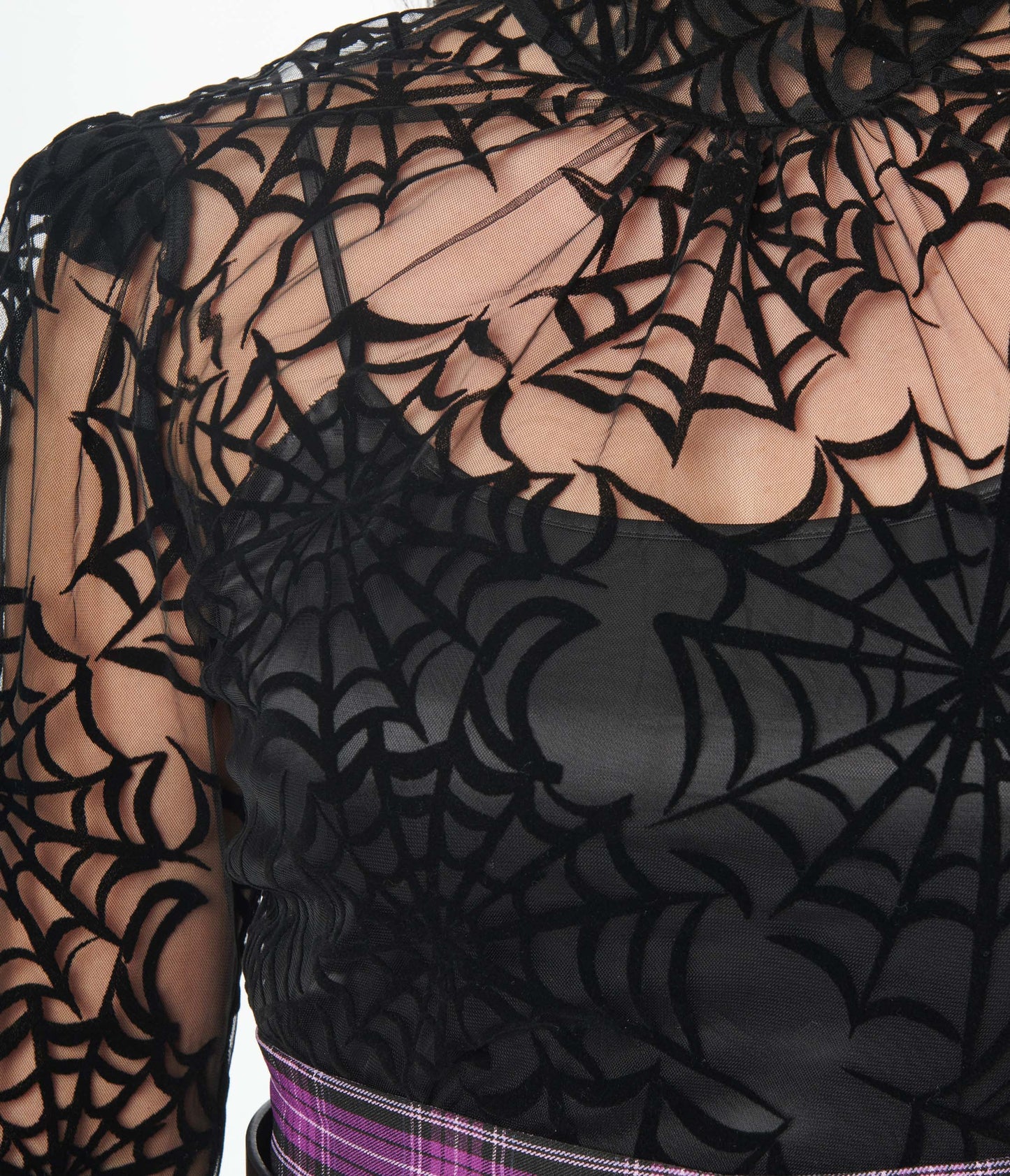 Unique Vintage Black Spiderweb Flocked Donna Blouse