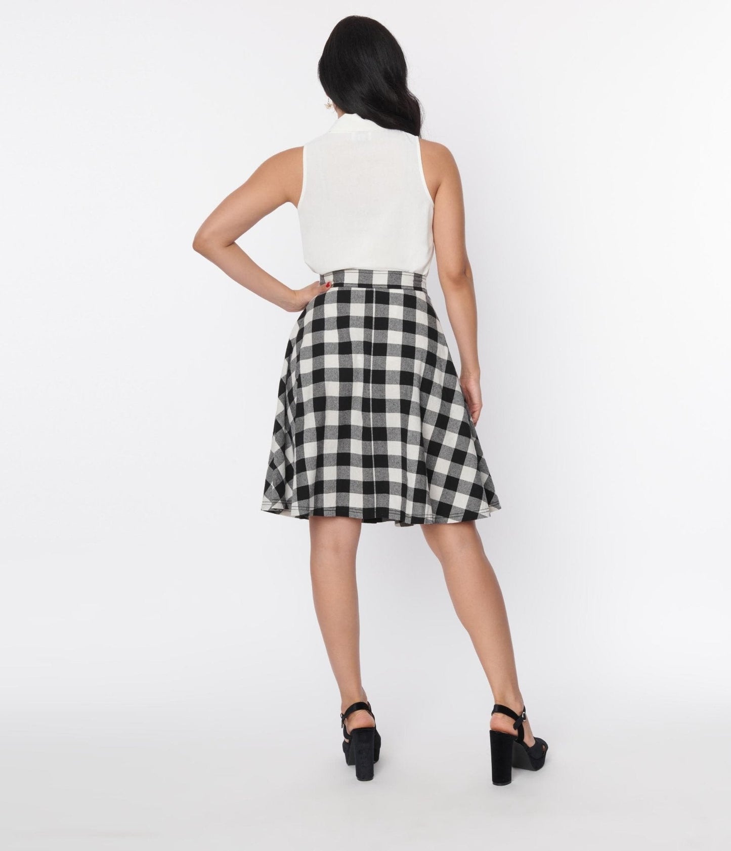 Unique Vintage Black & White Gingham Swing Skirt