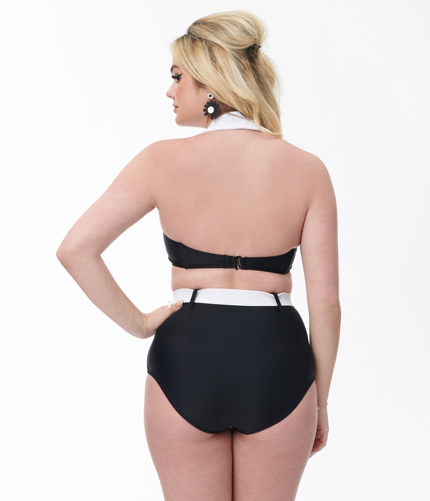 Unique Vintage Black & White Halter Swim Top