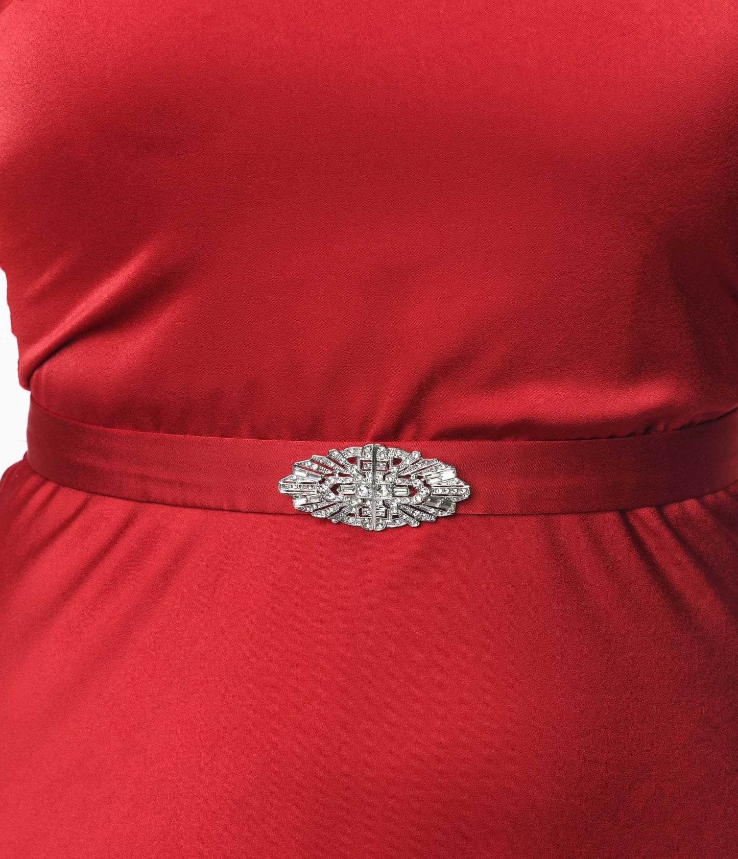 Unique Vintage 1930s Burgundy Belted Satin Gown