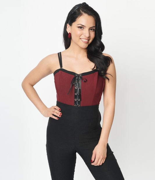 Unique Vintage Burgundy & Black Corset Top