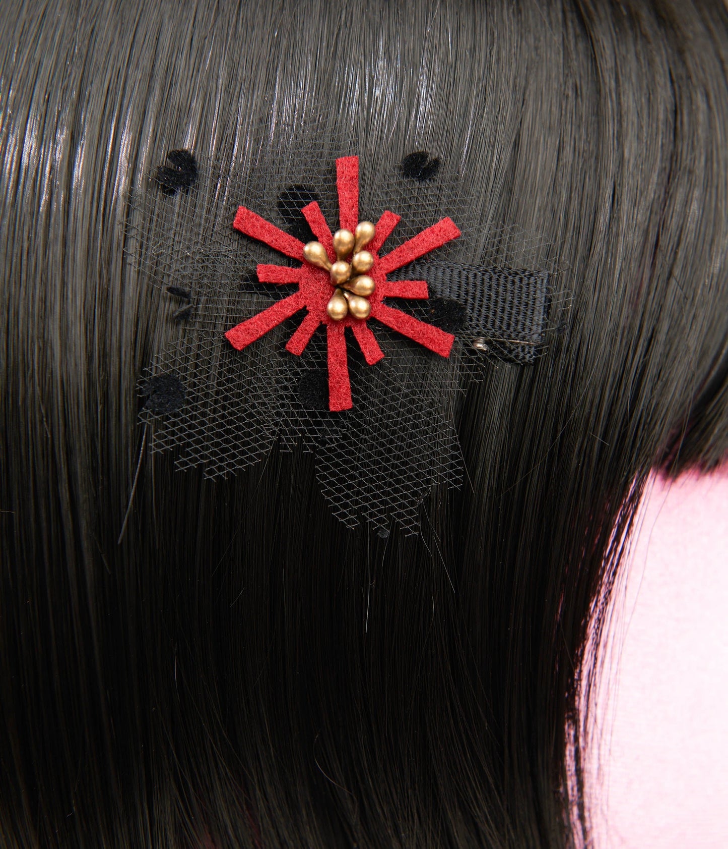 Unique Vintage Burgundy & Black Mesh Floral Hair Clip