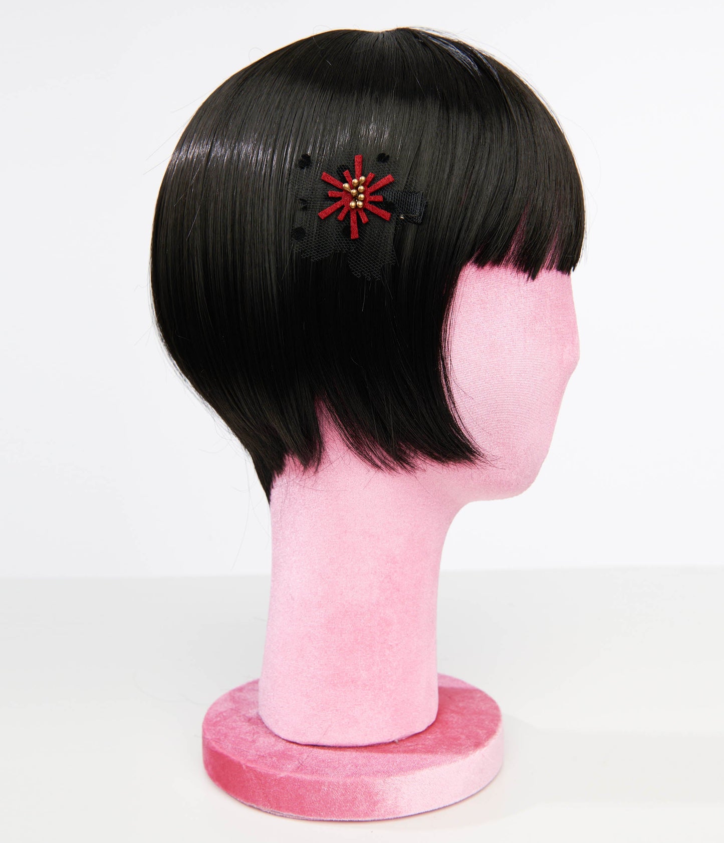 Unique Vintage Burgundy & Black Mesh Floral Hair Clip