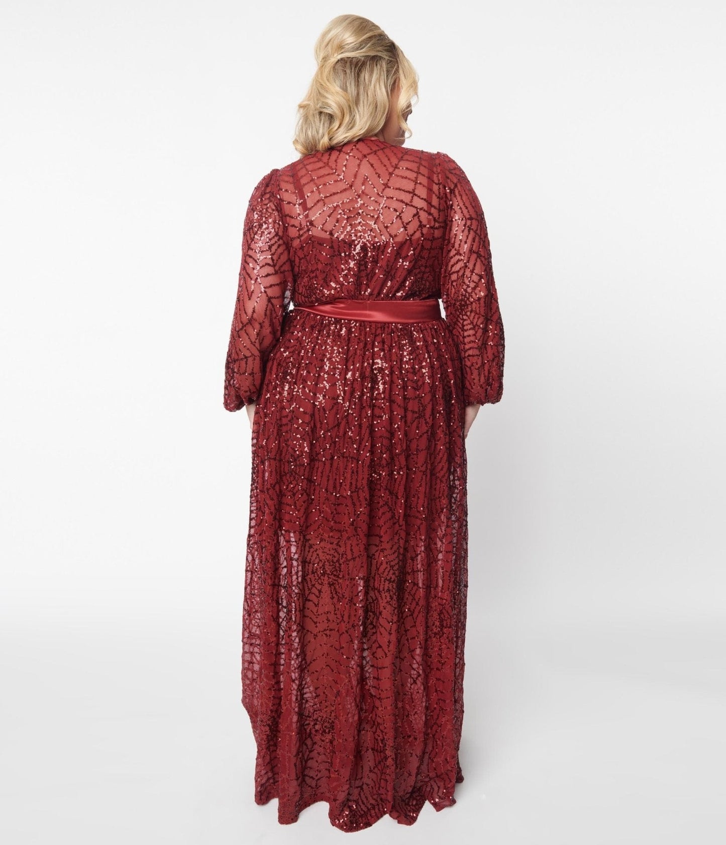 Unique Vintage 1970s Burgundy Spiderweb Sequin Hollywood Duster