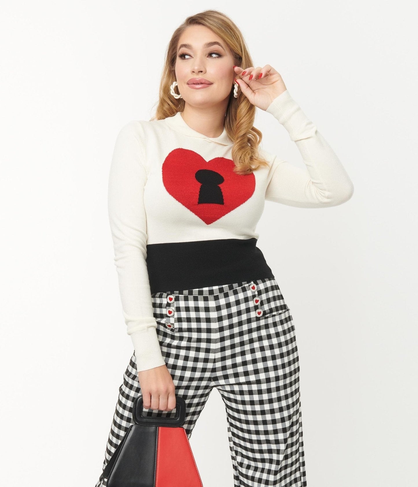 Unique Vintage Cream & Red Locked Heart Sweater