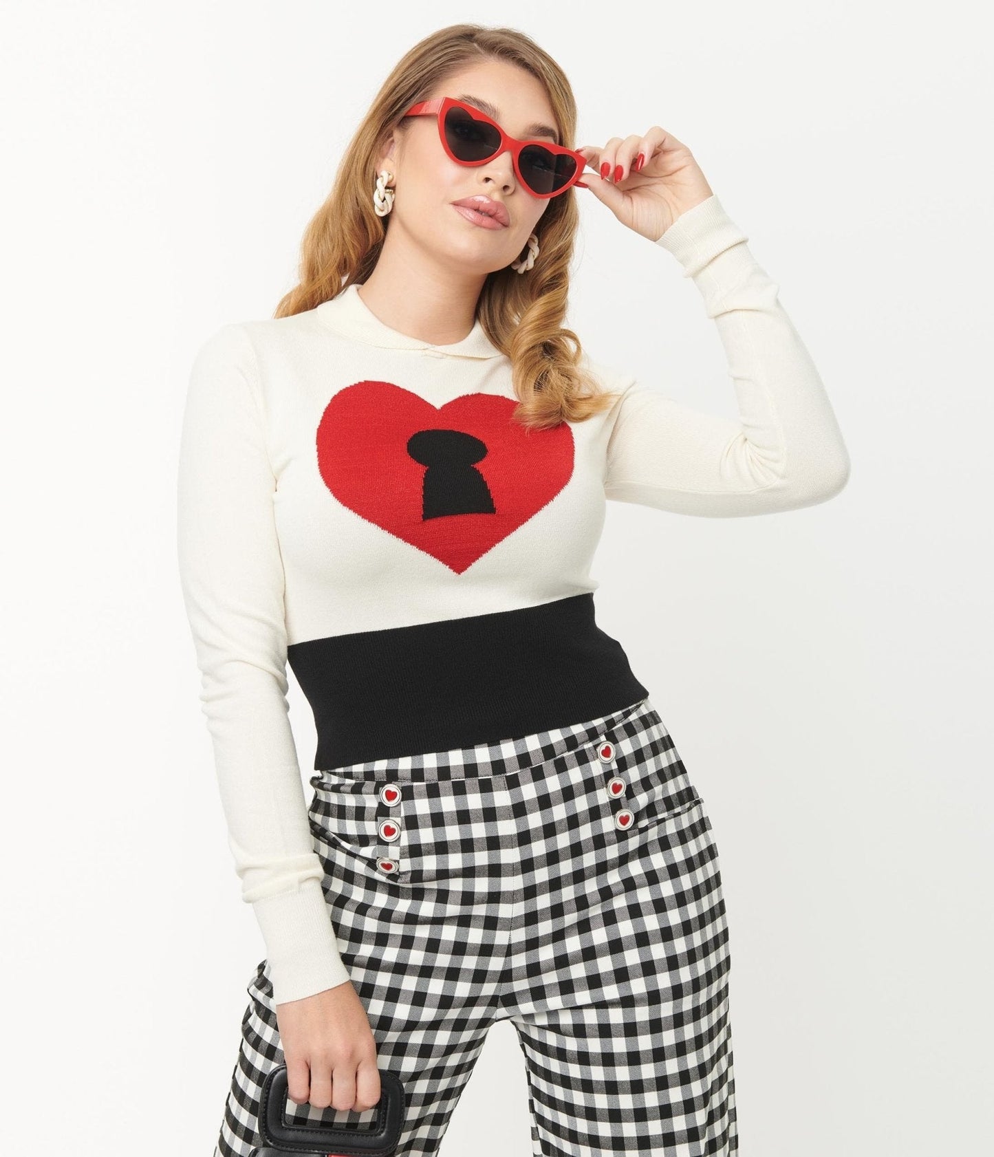 Unique Vintage Cream & Red Locked Heart Sweater