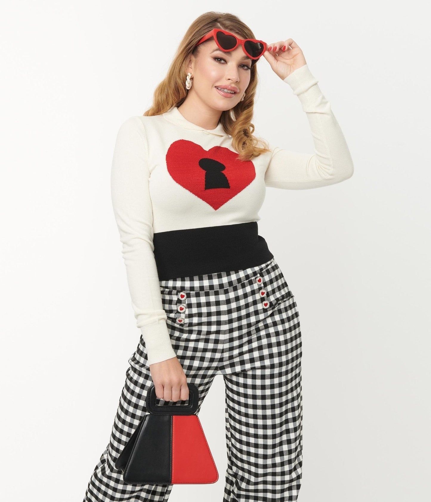 Unique Vintage Cream & Red Locked Heart Sweater