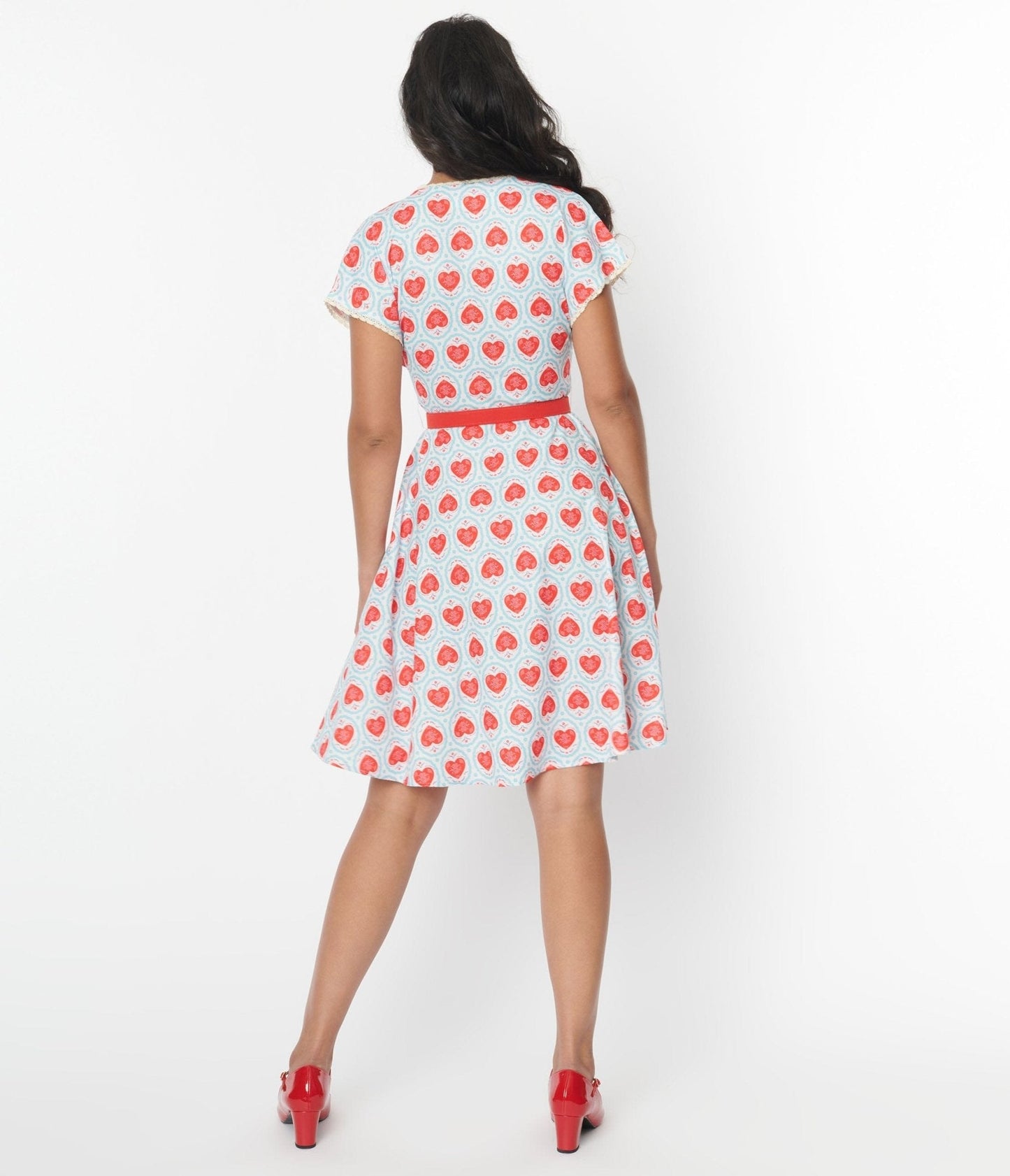 Unique Vintage Framed Hearts Print Swing Dress