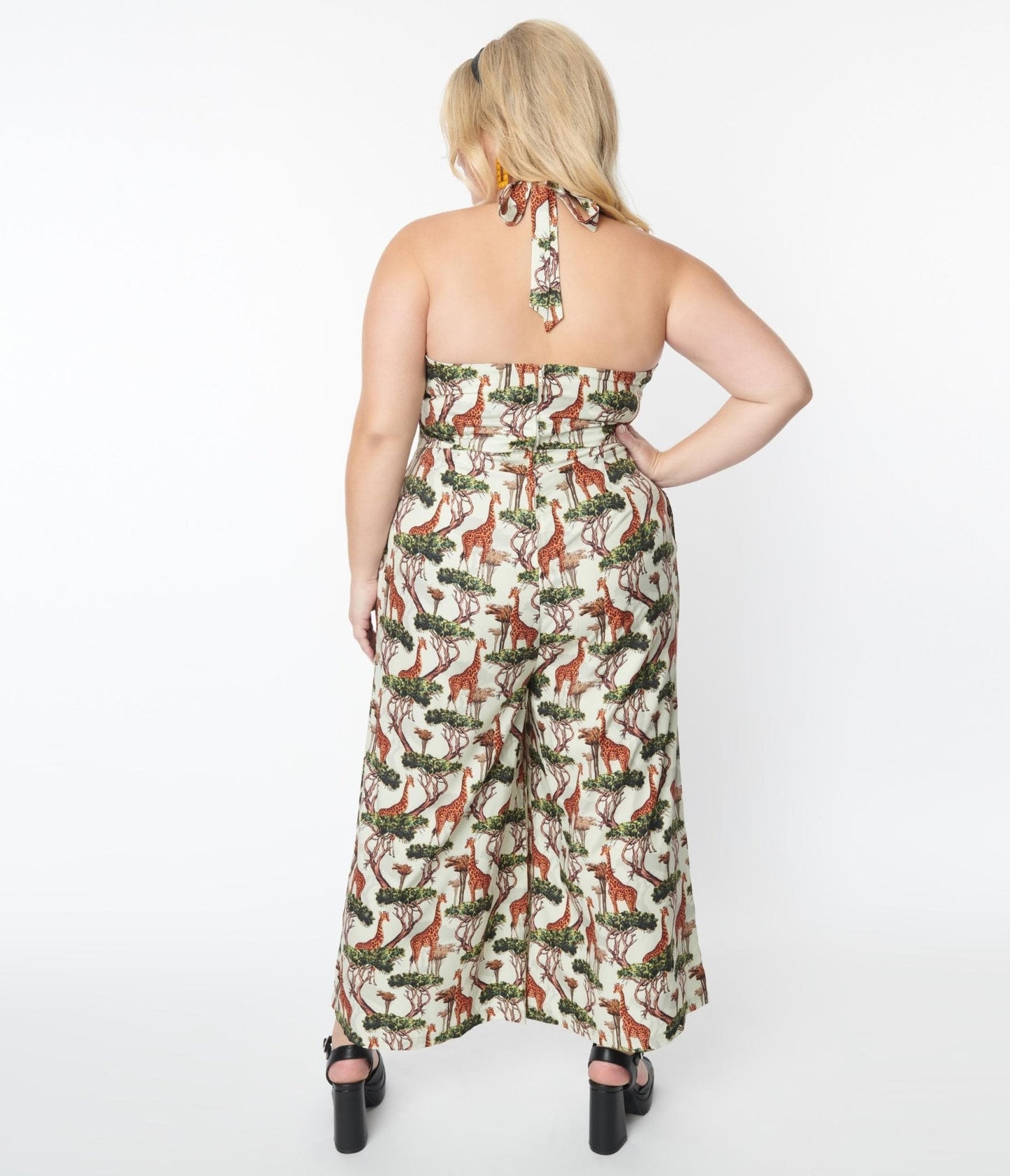 Unique Vintage 1970s Giraffe Print Halter Jumpsuit