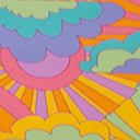 Unique Vintage Happy Groovy Rainbow Ruffle Swim Bottom
