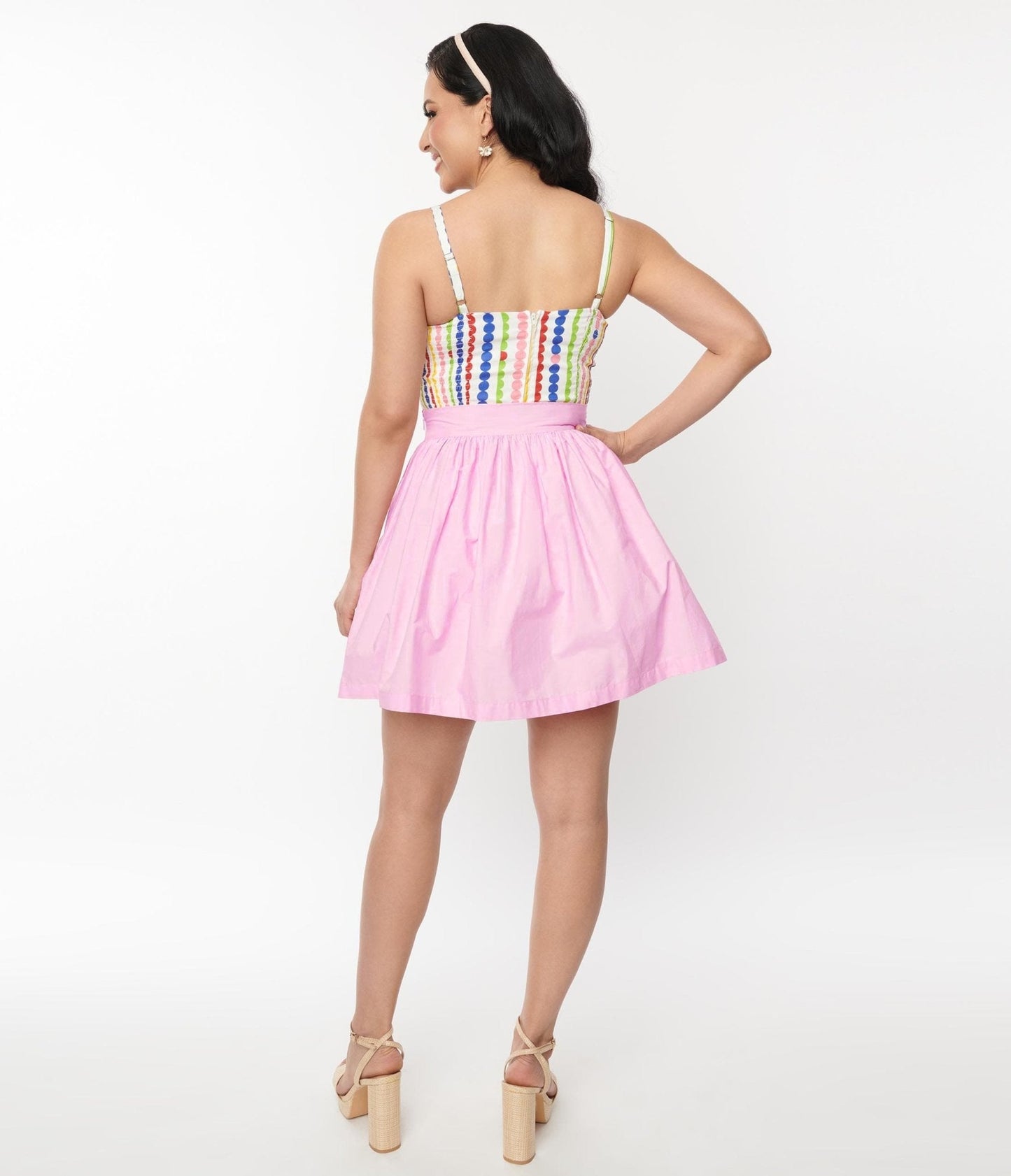 Unique Vintage Light Pink Gathered Mini Skirt