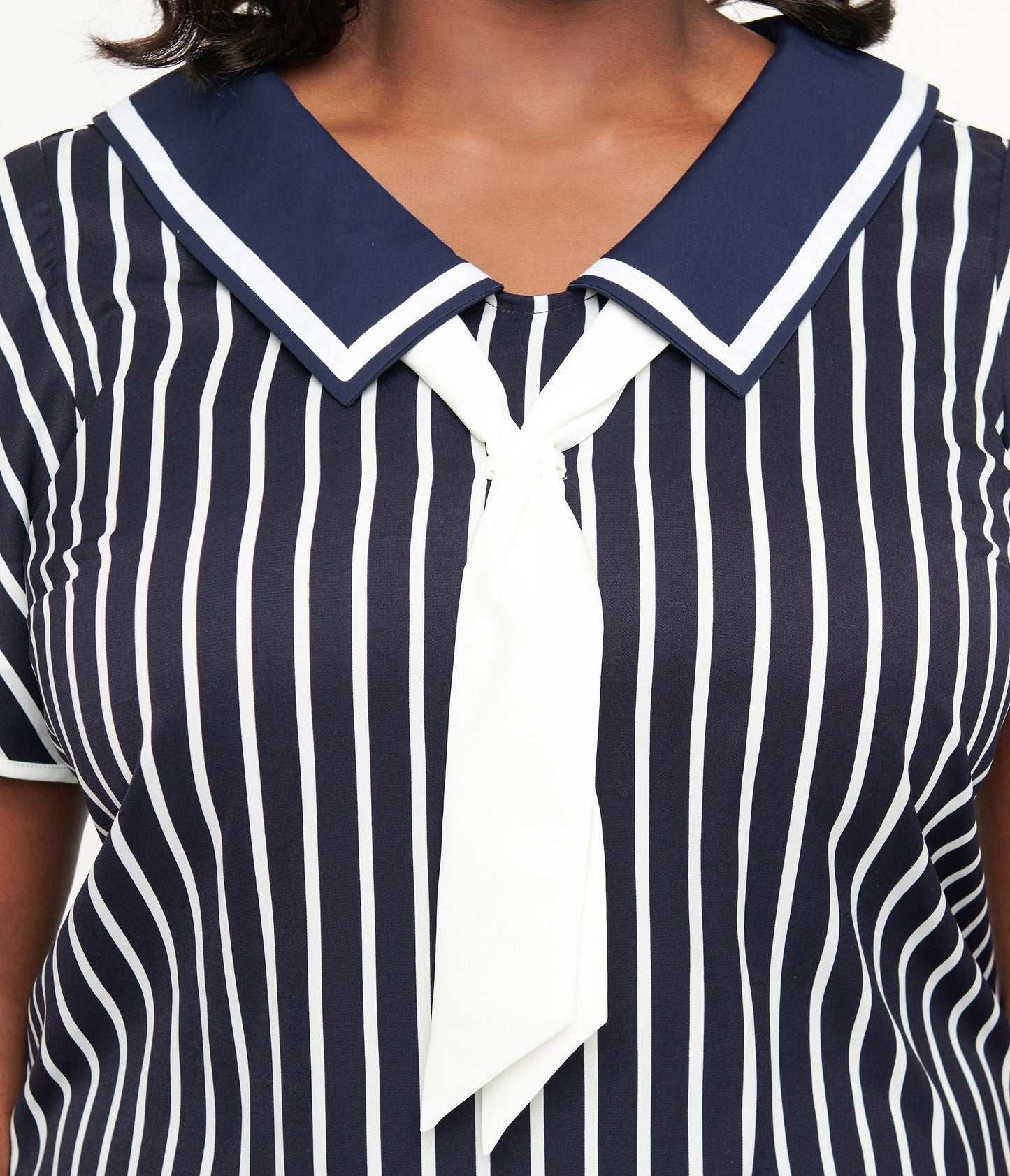 Unique Vintage Plus Size 1920s Navy & White Striped Flapper Dress