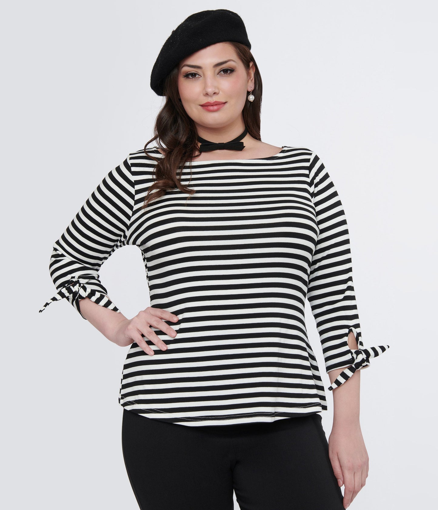 Unique Vintage Plus Size 1950s Black & White Stripe Gracie Top