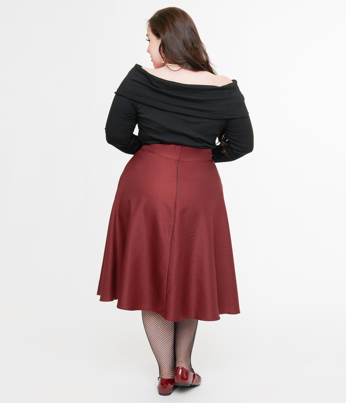 Unique Vintage Plus Size 1950s Burgundy High Waist Vivien Swing Skirt