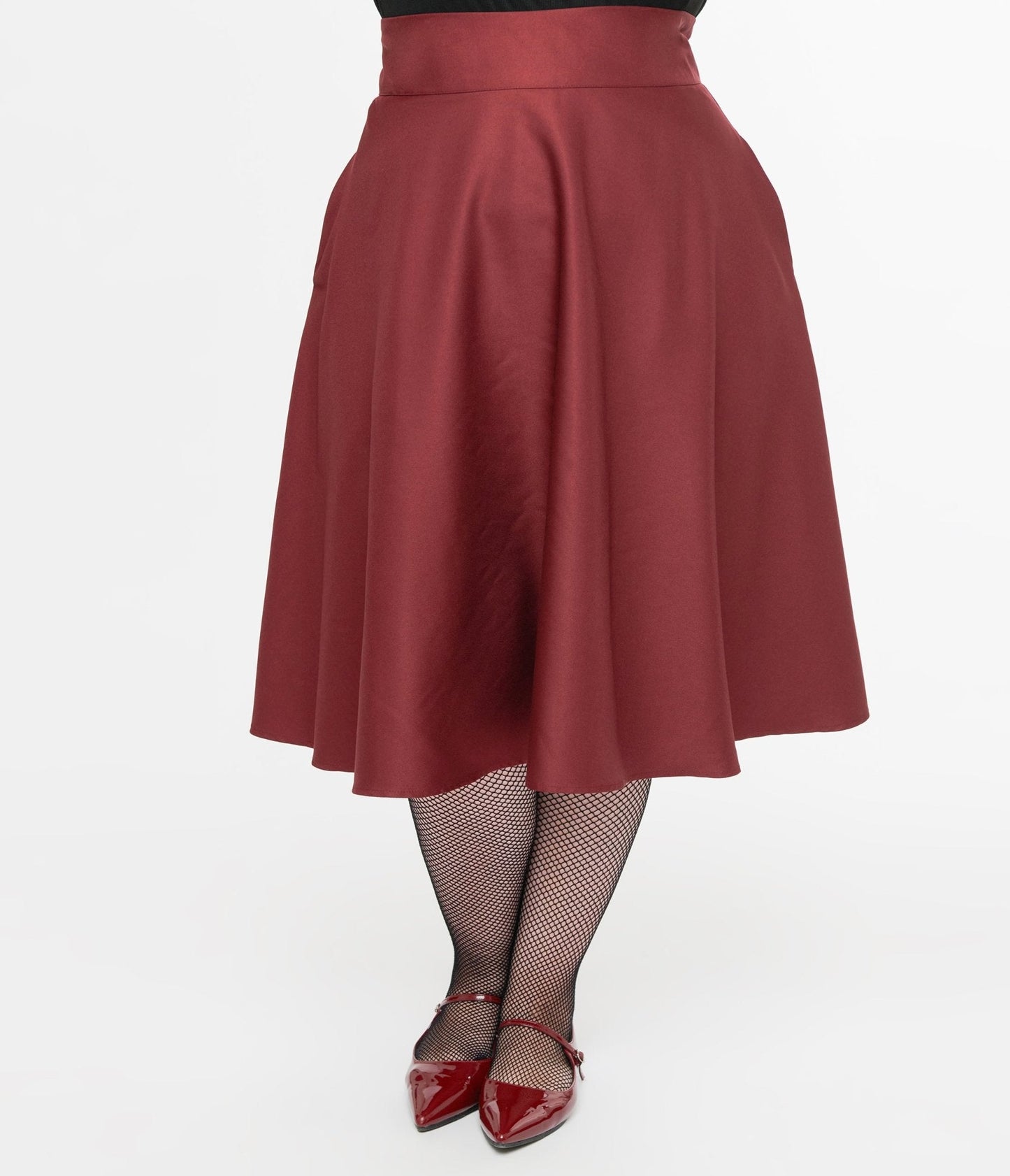 Unique Vintage Plus Size 1950s Burgundy High Waist Vivien Swing Skirt