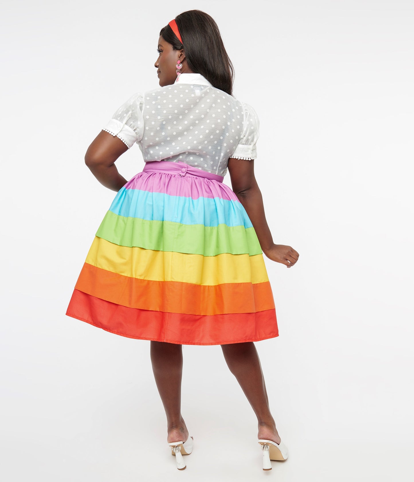 Unique Vintage Plus Size 1950s Rainbow Stripe Gellar Swing Skirt