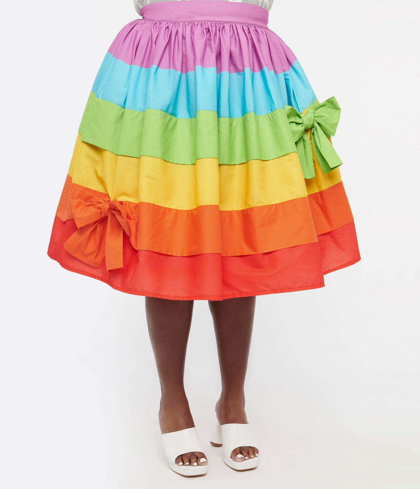 Unique Vintage Plus Size 1950s Rainbow Stripe Gellar Swing Skirt
