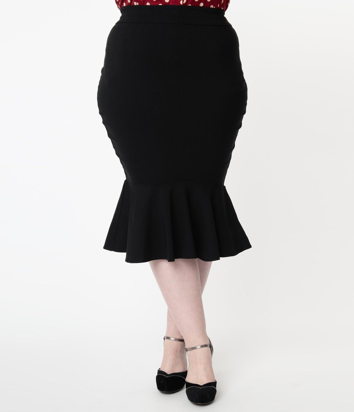 Unique Vintage Plus Size 1960s Black Fishtail Lizette Wiggle Skirt