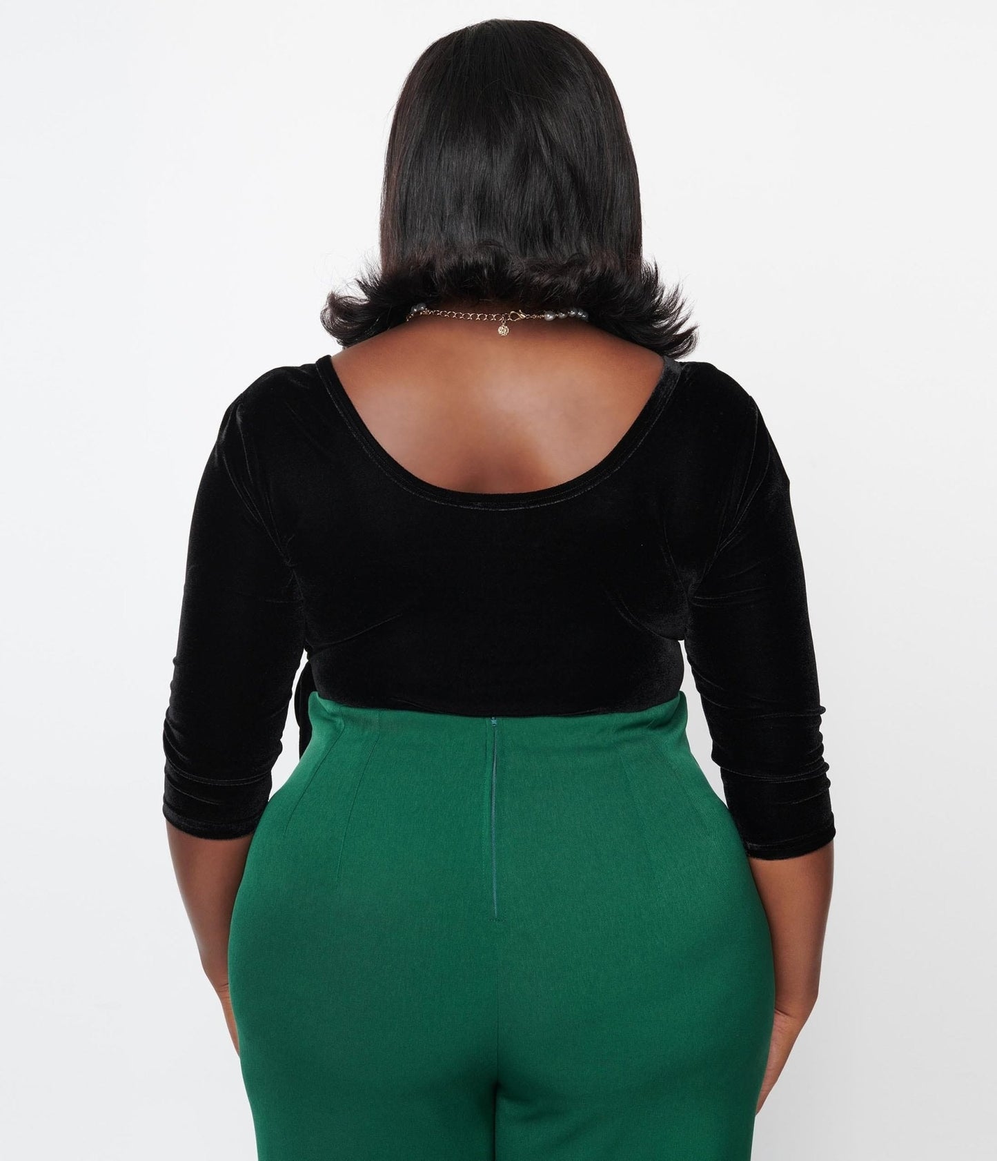 Unique Vintage Plus Size 1970s Black Velvet Surplice Bodysuit