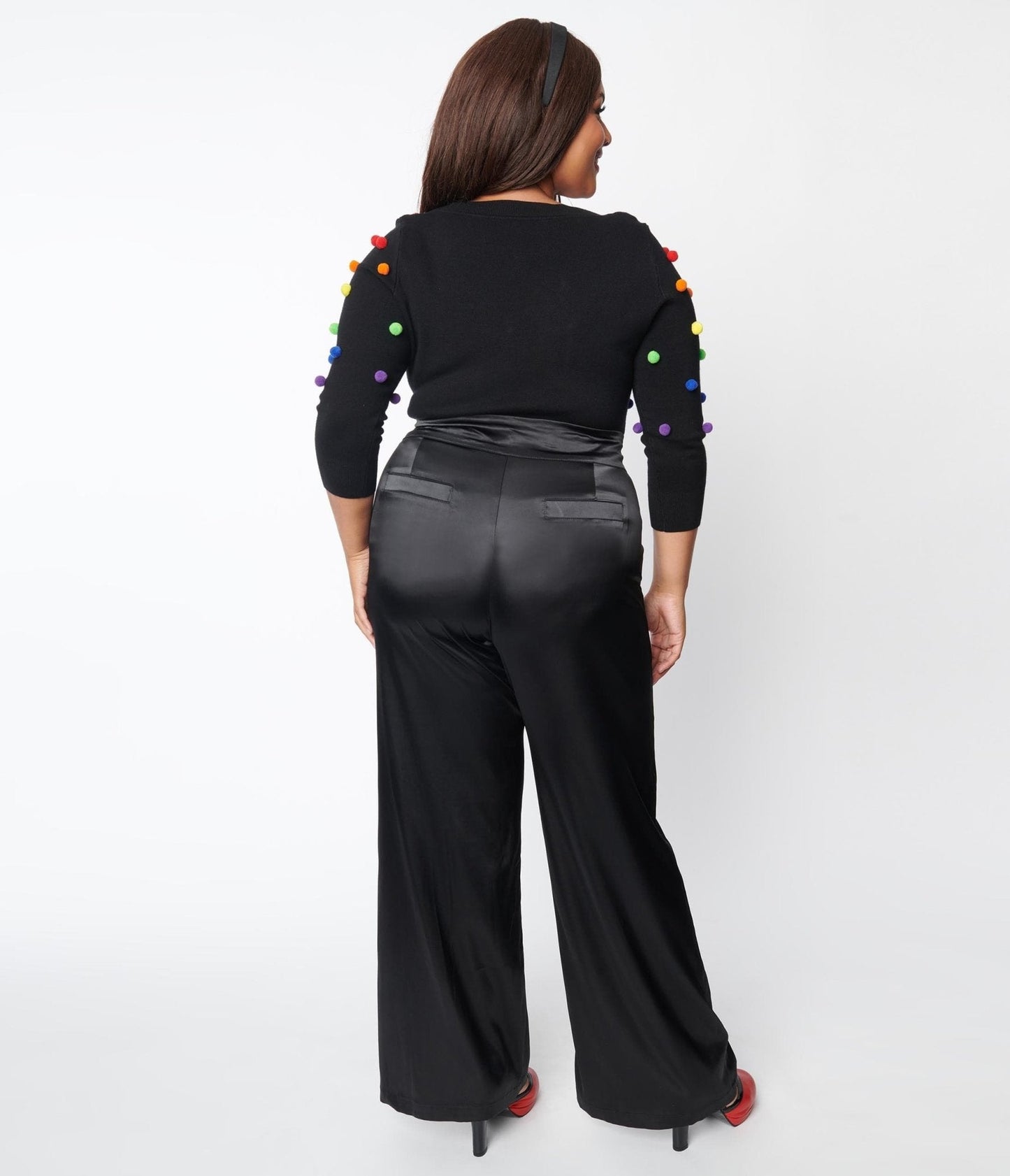 Unique Vintage Plus Size 1940s Black Satin High Waist Ginger Pants