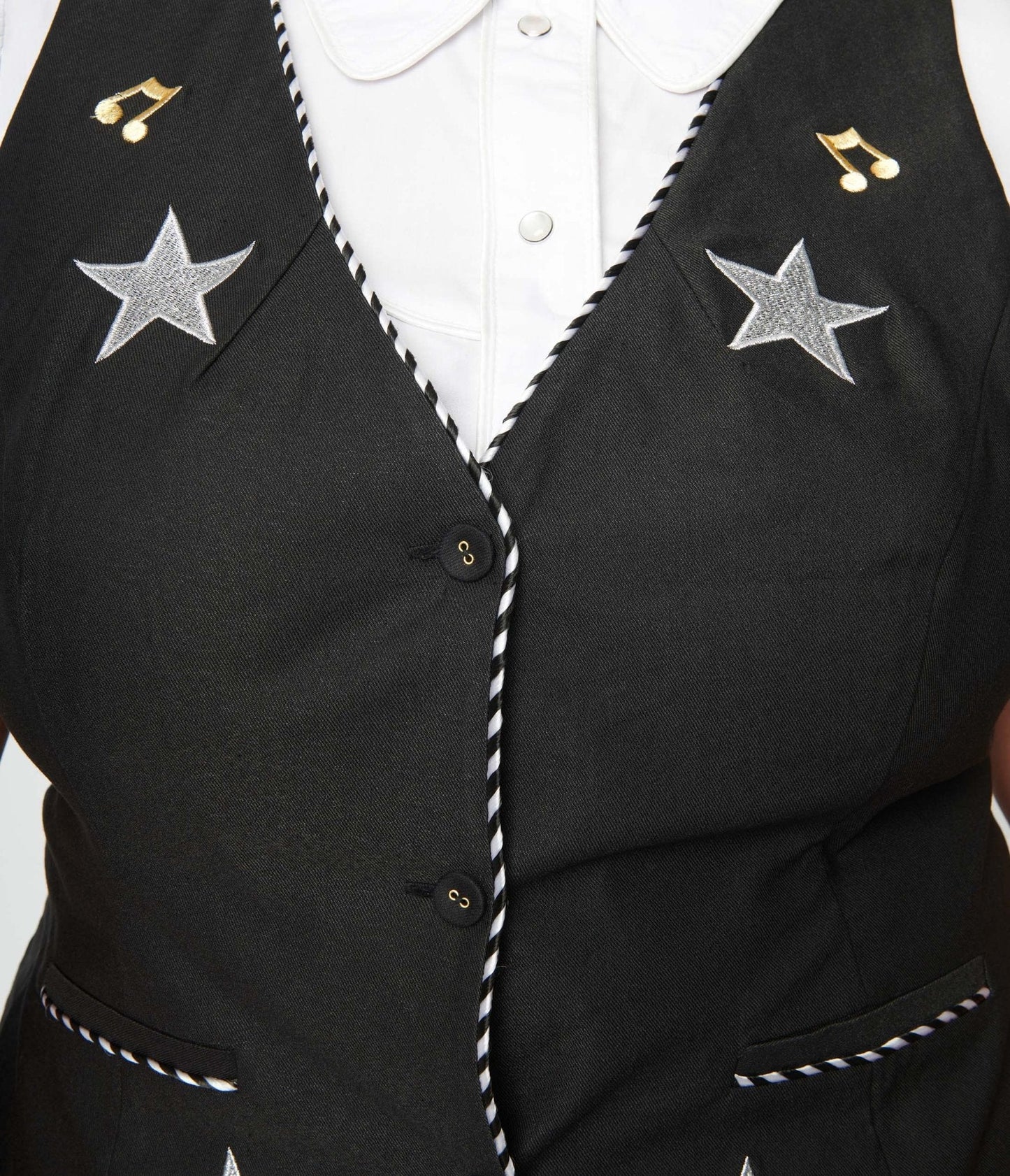 Unique Vintage Plus Size 1940s Black Stars & Music Keaton Vest