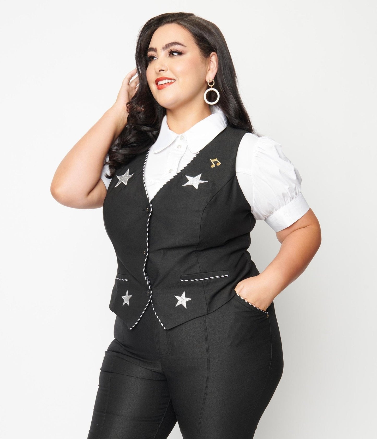 Unique Vintage Plus Size 1940s Black Stars & Music Keaton Vest