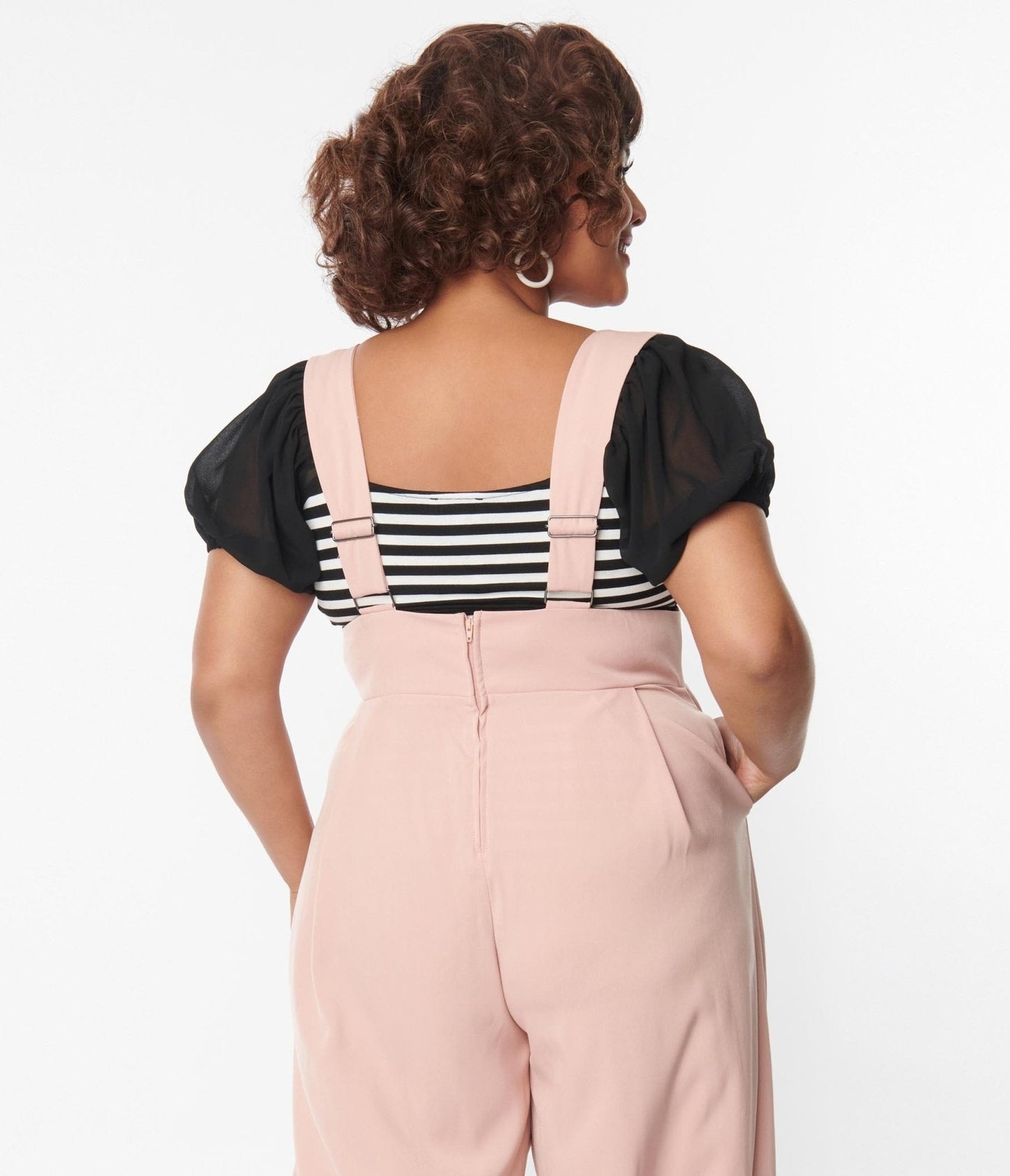 Unique Vintage Plus Size 1940s Black & White Striped Short Sleeve Bodysuit