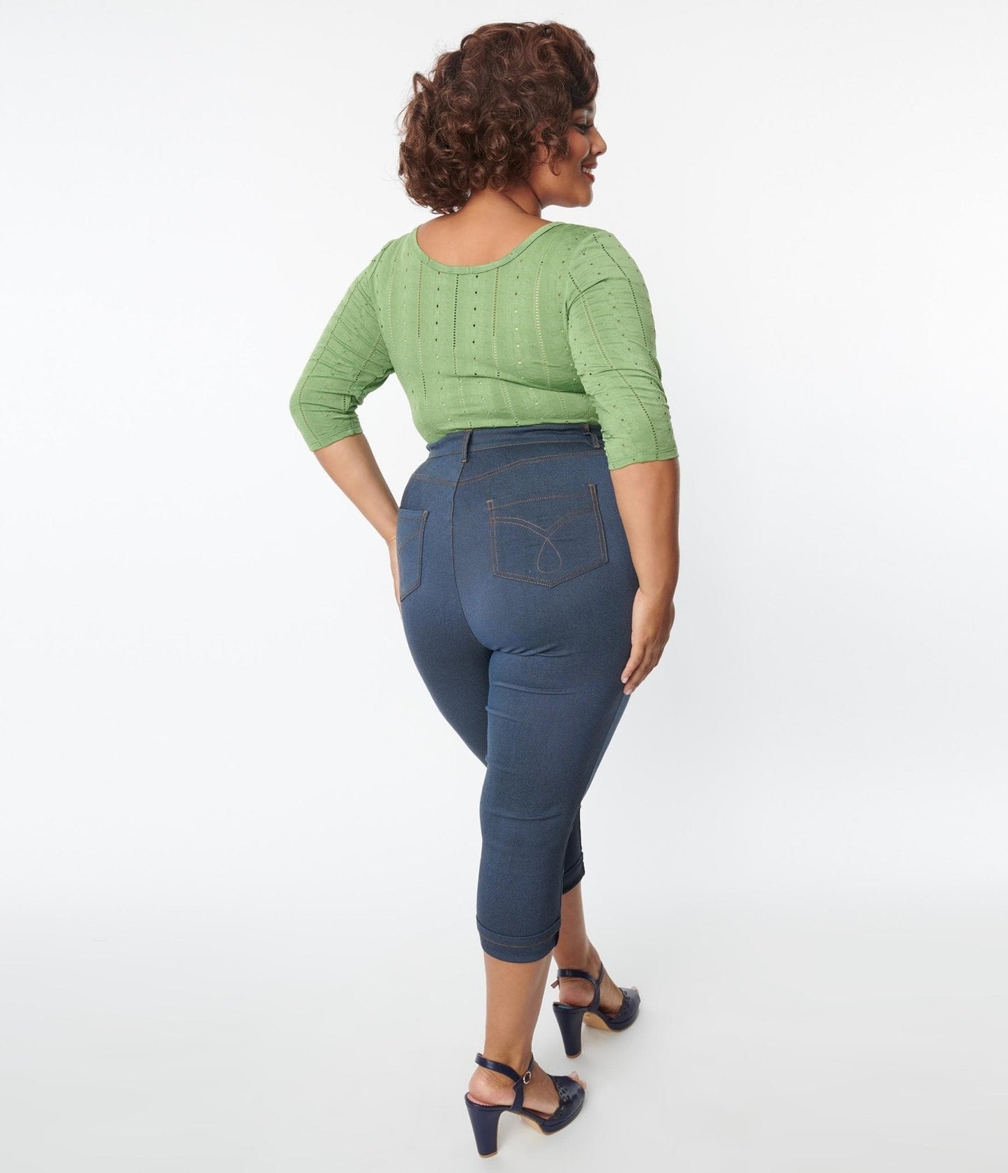 Unique Vintage Plus Size Denim Bengaline Capris