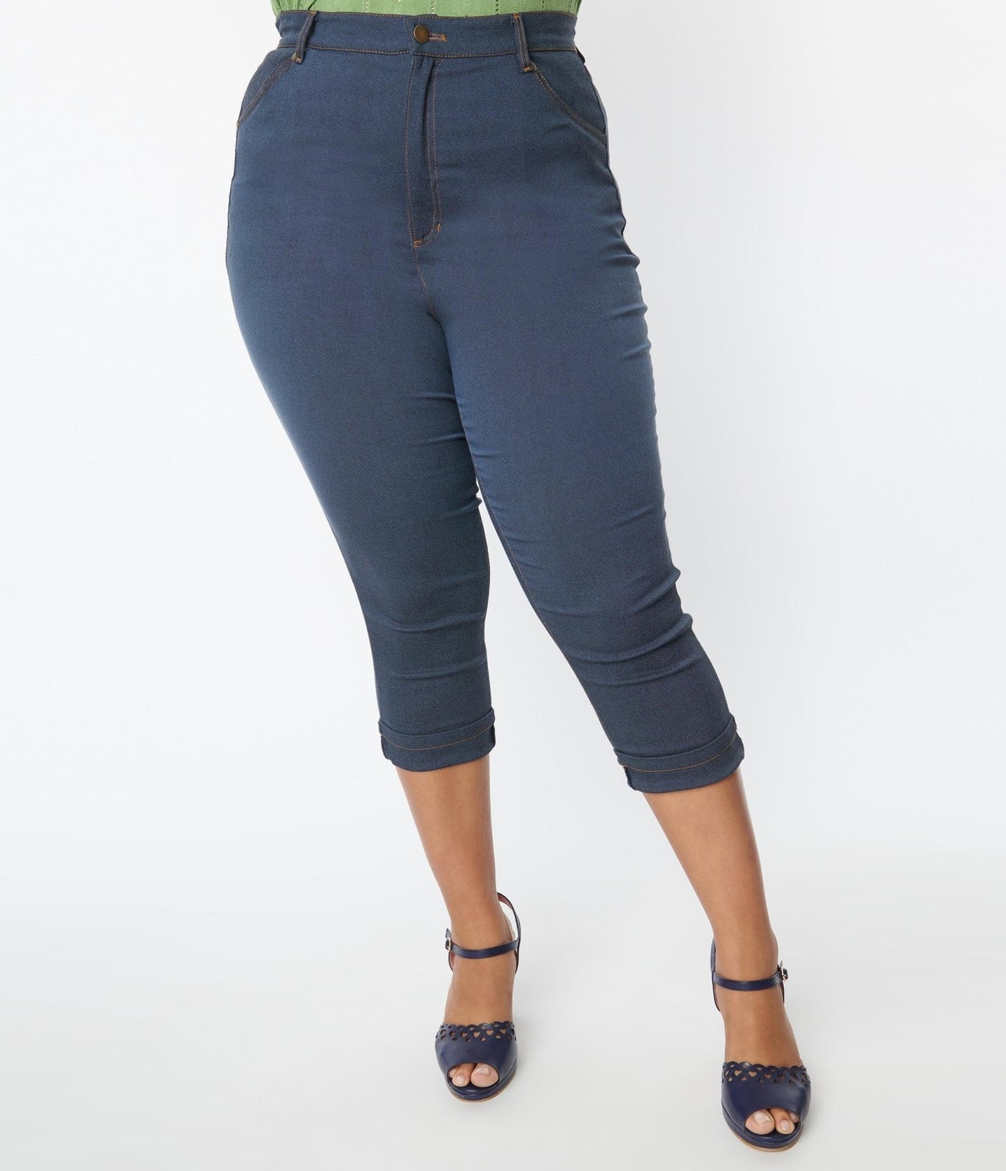 Unique Vintage Plus Size Denim Bengaline Capris