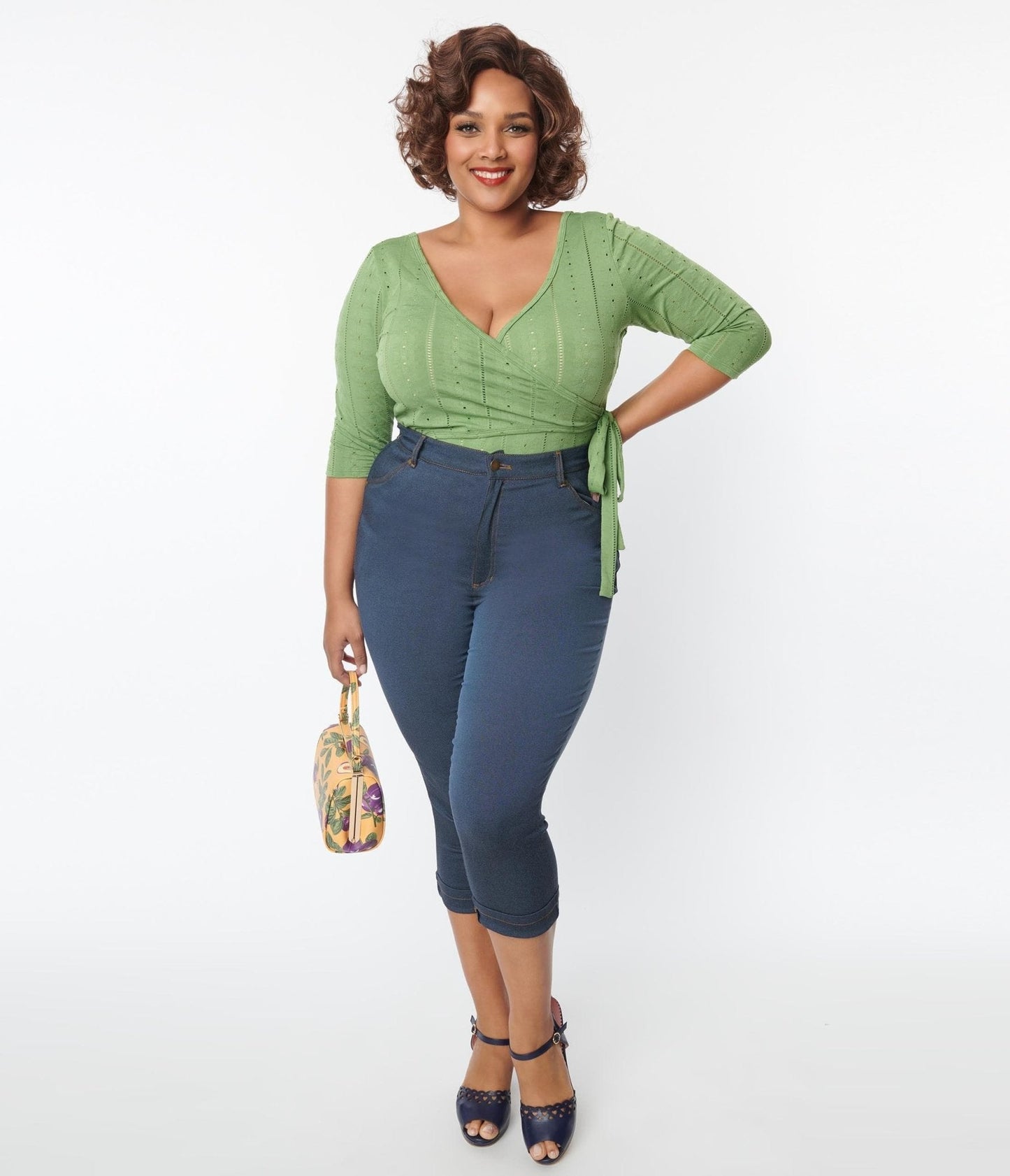 Unique Vintage Plus Size Denim Bengaline Capris