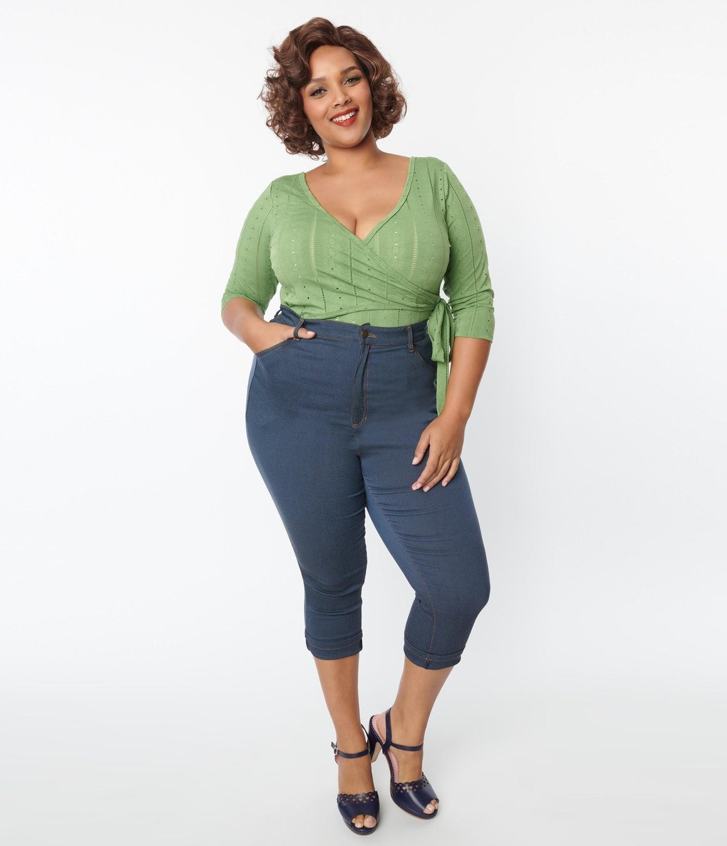 Unique Vintage Plus Size Denim Bengaline Capris