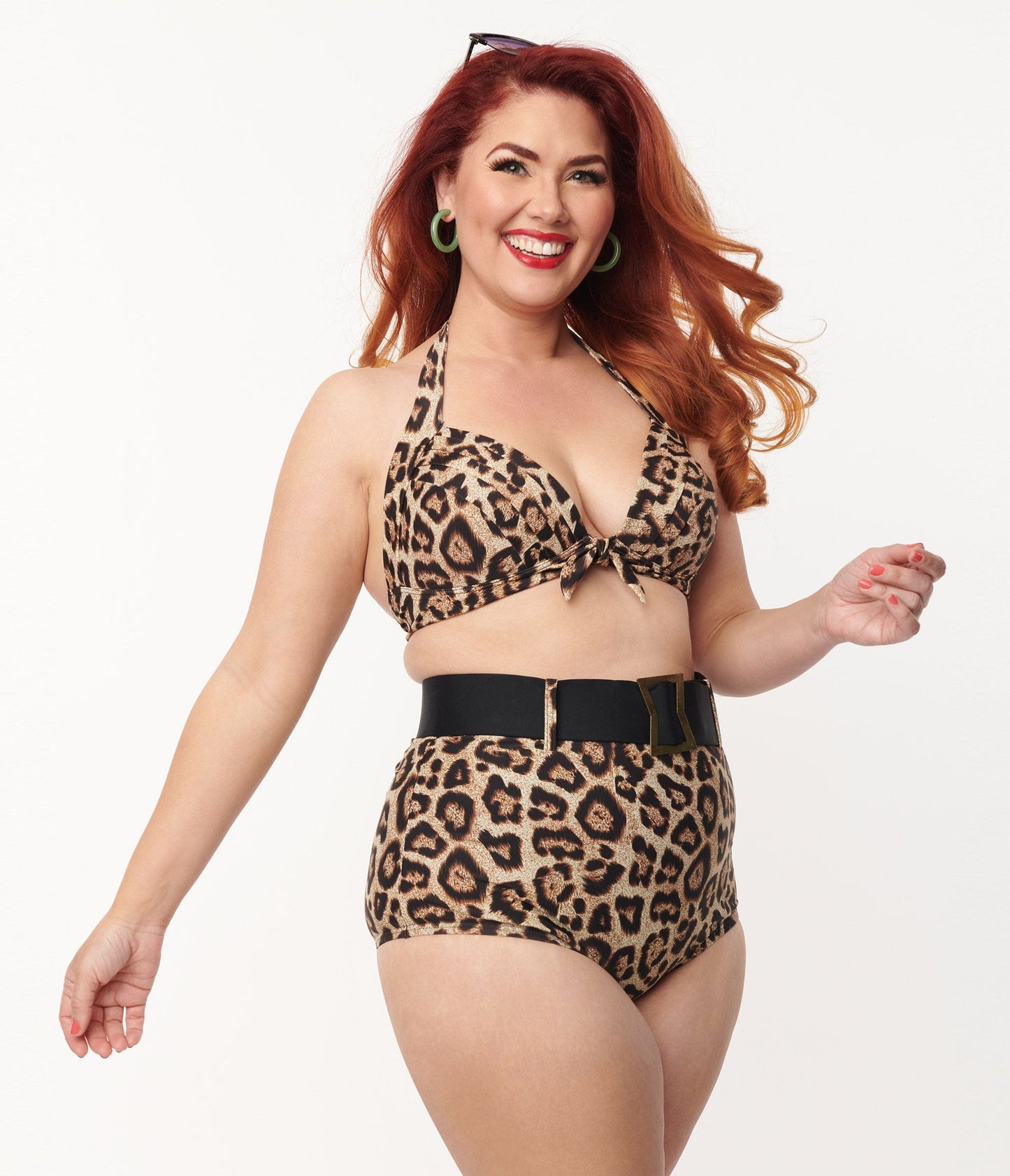 Unique Vintage Plus Size Leopard Print Monroe Halter Swim Top