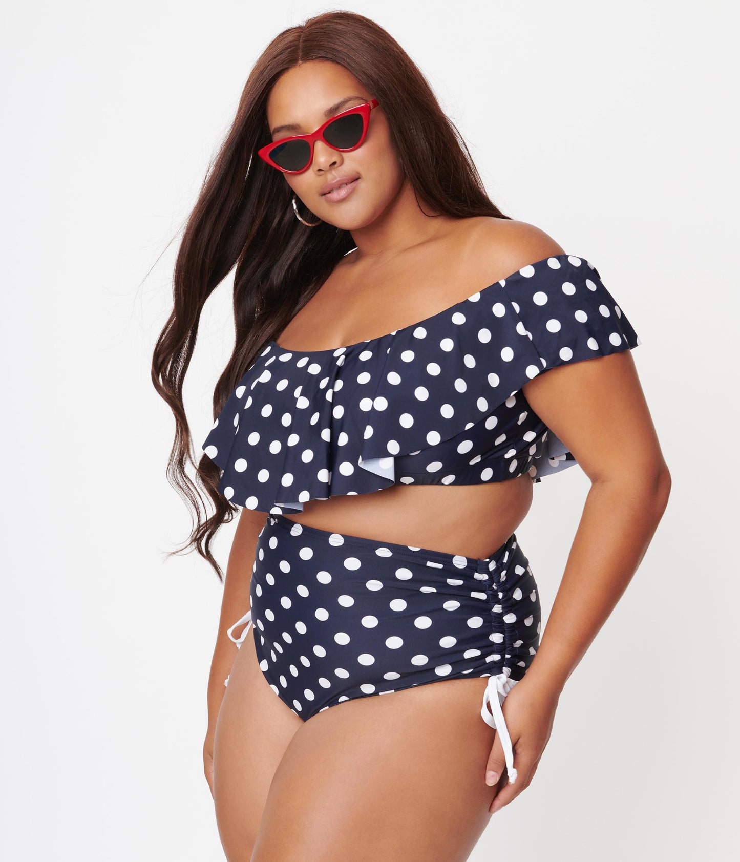 Unique Vintage Plus Size Navy & White Polka Dot Provincetown Swim Bottom