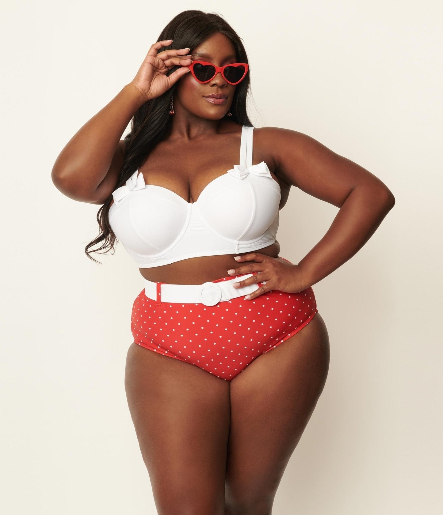 Unique Vintage Plus Size White Bowed Over Swim Top
