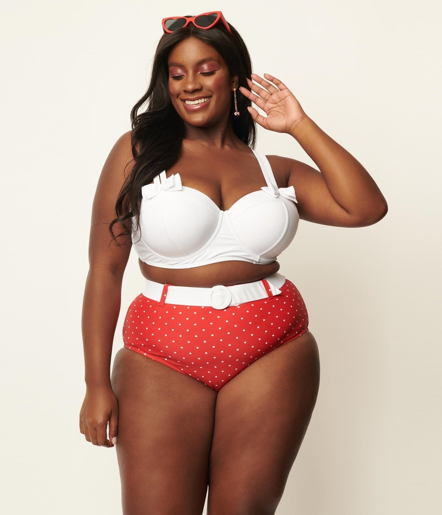 Unique Vintage Plus Size White Bowed Over Swim Top