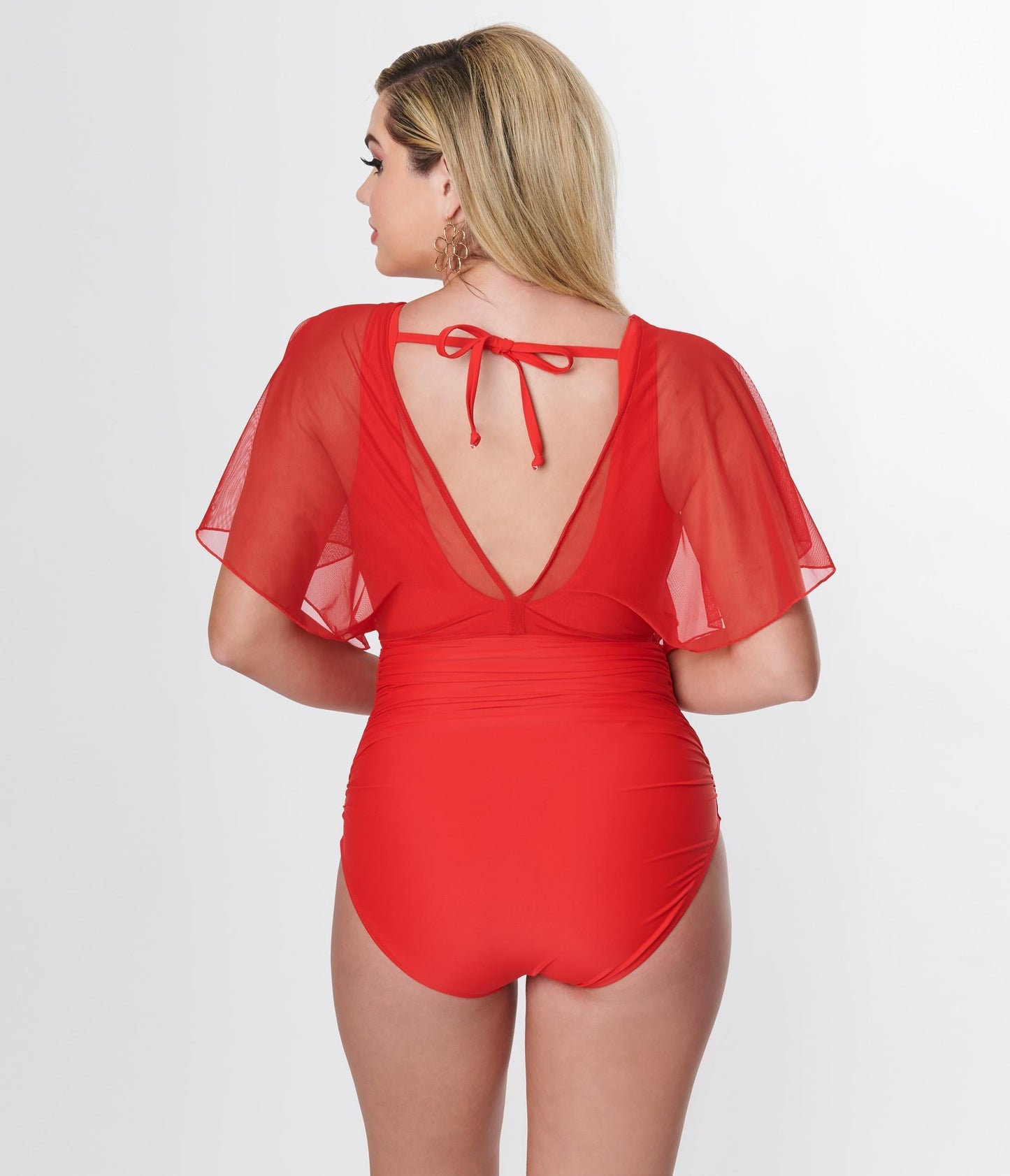 Unique Vintage Red Mesh Sleeved Torrey Swimsuit
