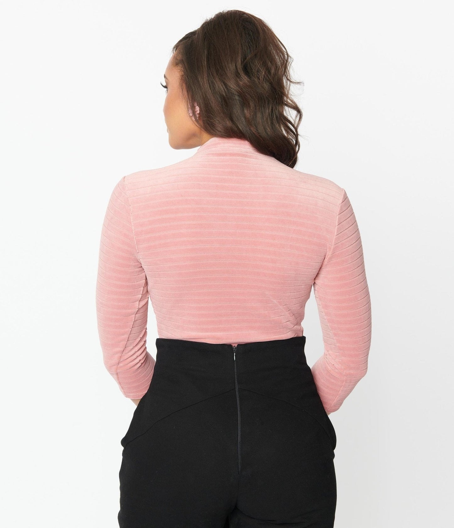 Unique Vintage Rose Velvet Gathered Neckline Friday Night Bodysuit