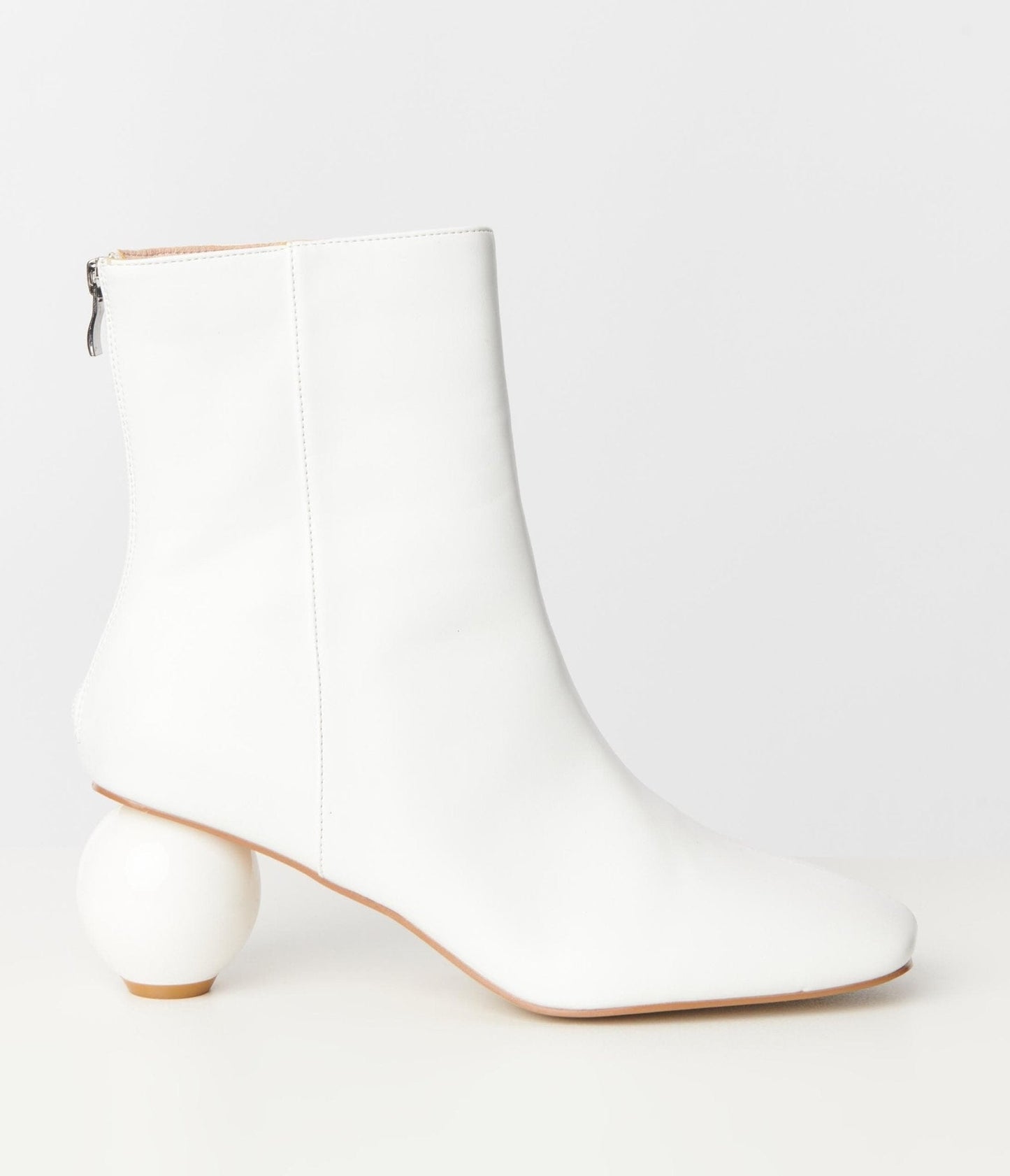 Unique Vintage White Leatherette Ball Heel Booties