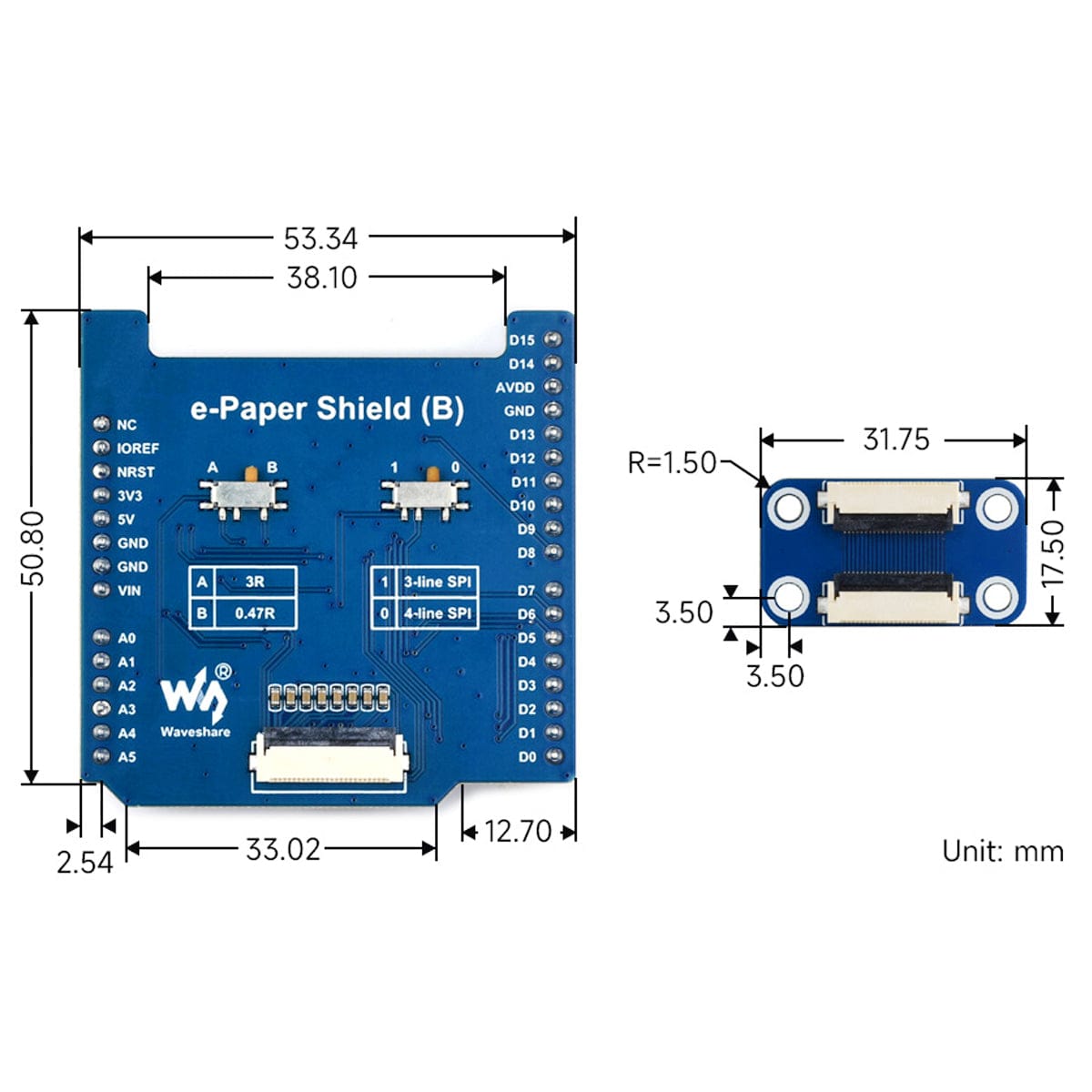Universal E-Paper Raw Panel Driver Shield (B) for Arduino