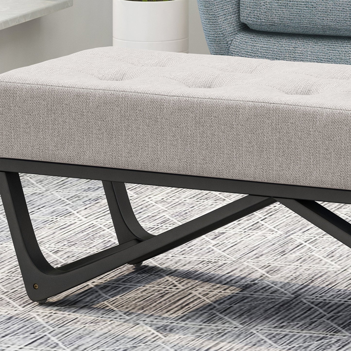 Upholstered Bench with Button Tufted and Bentwood Leg