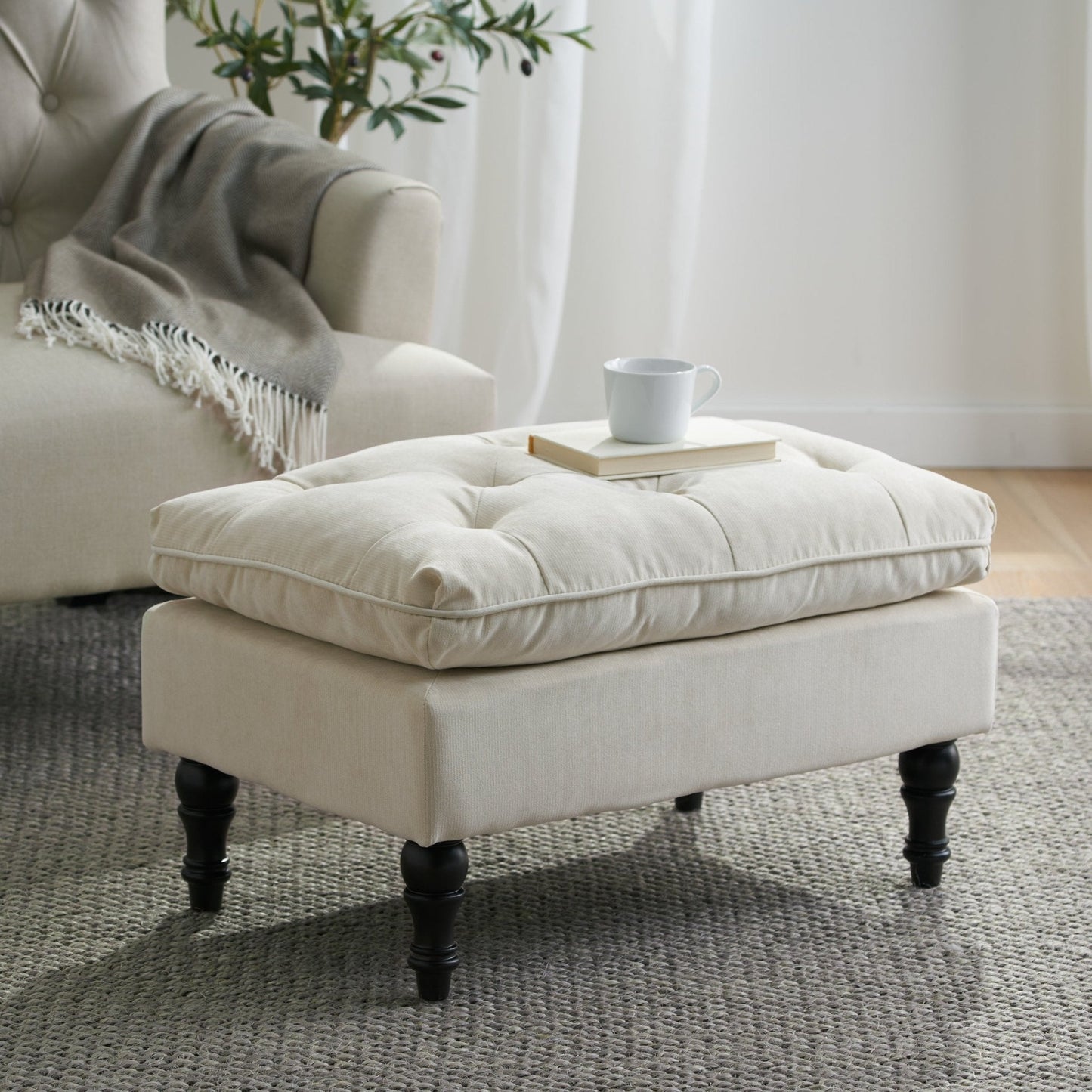 Upholstered Bench with Button Tufted Diamond Stitch and Iron Frame