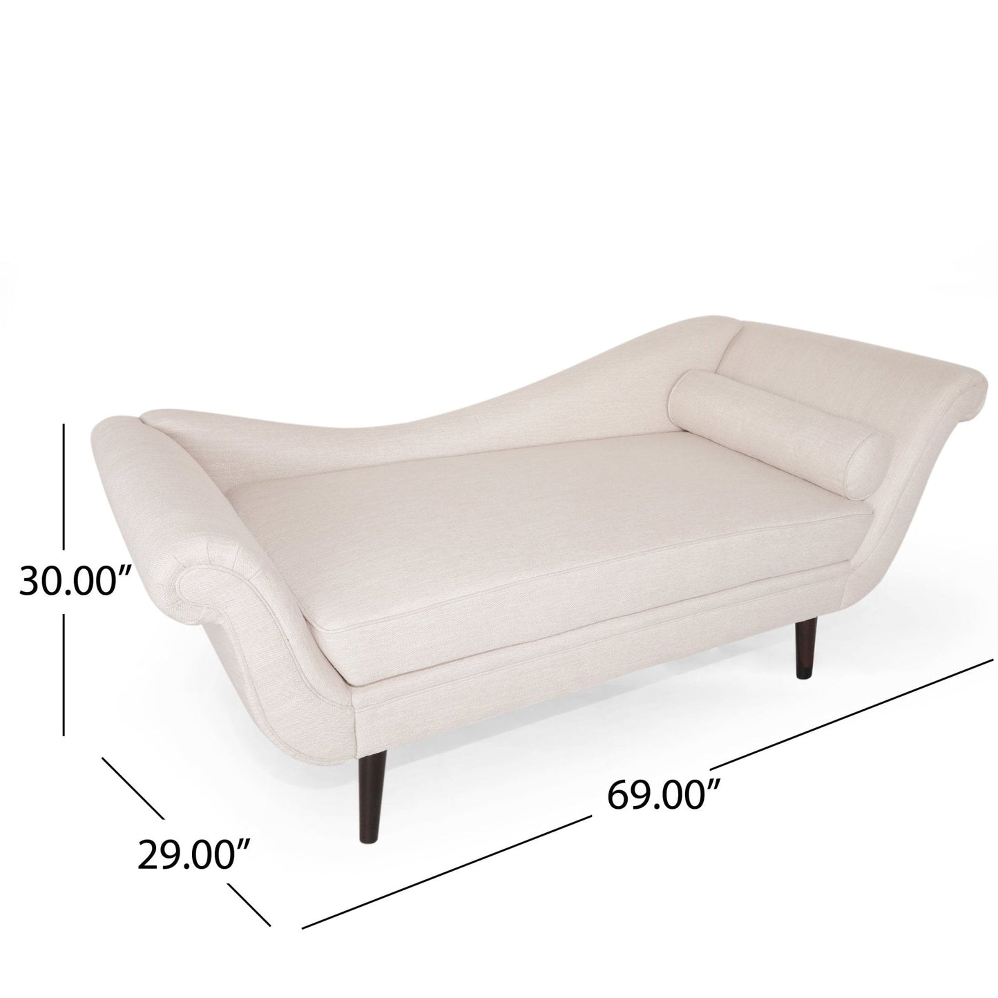Upholstered Chaise Lounge with Flared Arm and Solid Wood Legs