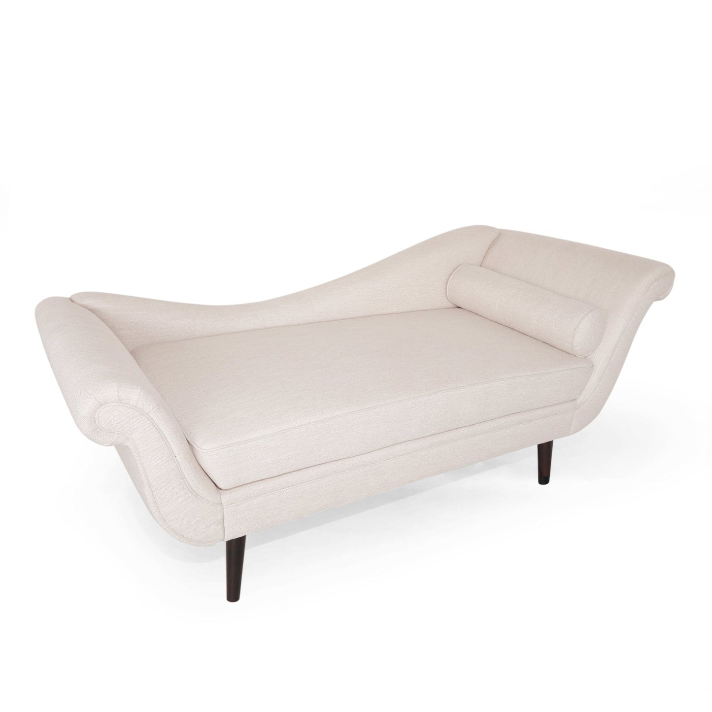 Upholstered Chaise Lounge with Flared Arm and Solid Wood Legs