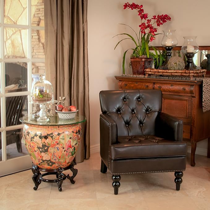 Upholstered Club Chair with Button Tufted