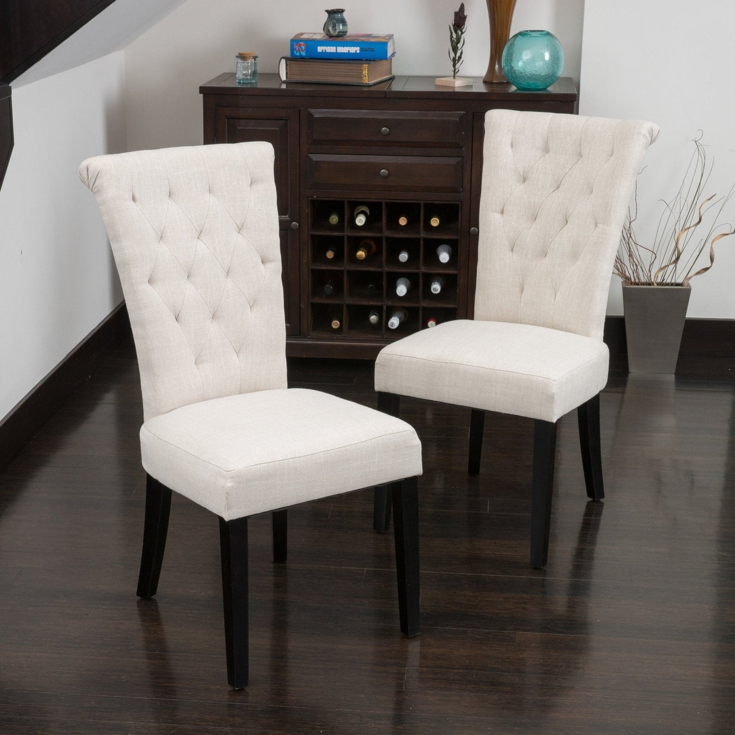 Upholstered Dining Chair with Diamond Tufted and Solid Wood Legs, Set of 2