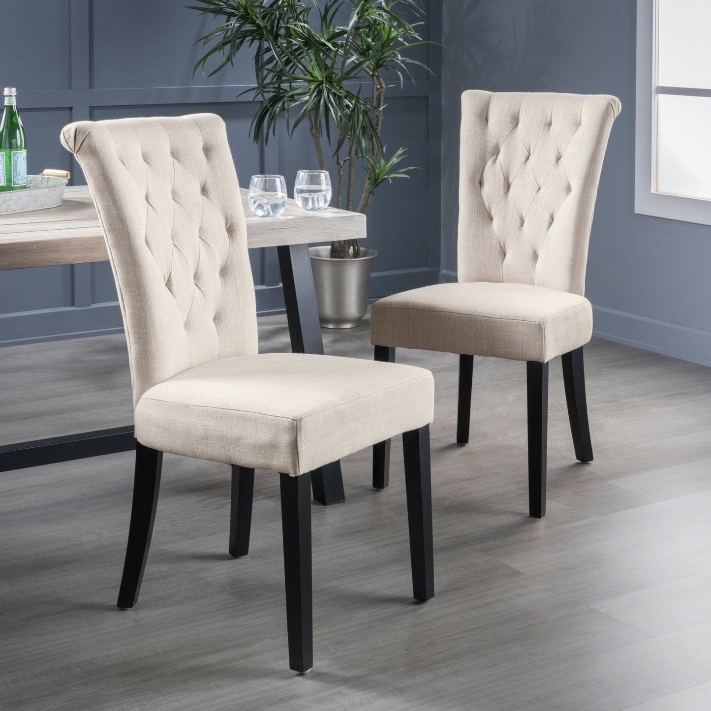 Upholstered Dining Chair with Diamond Tufted and Solid Wood Legs, Set of 2