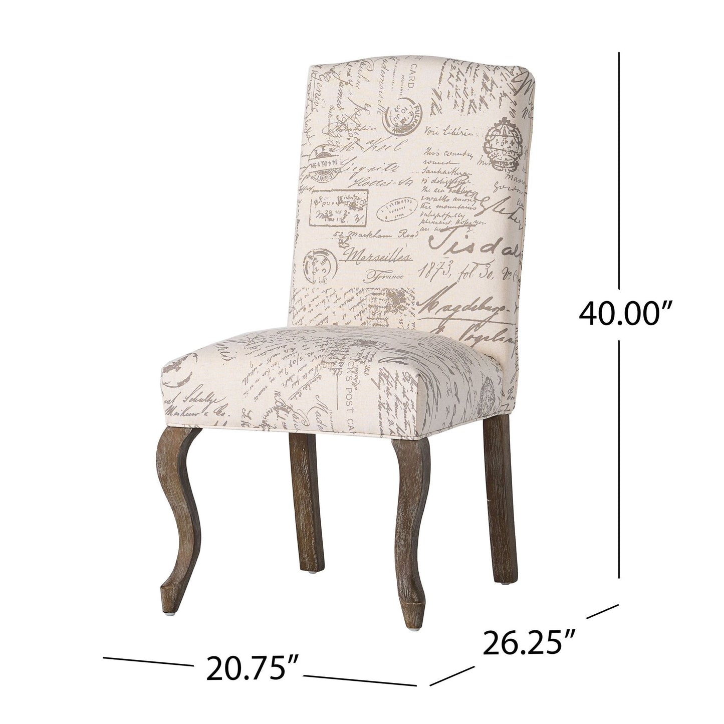 Upholstered Dining Chair with French Handwriting Design Pattern